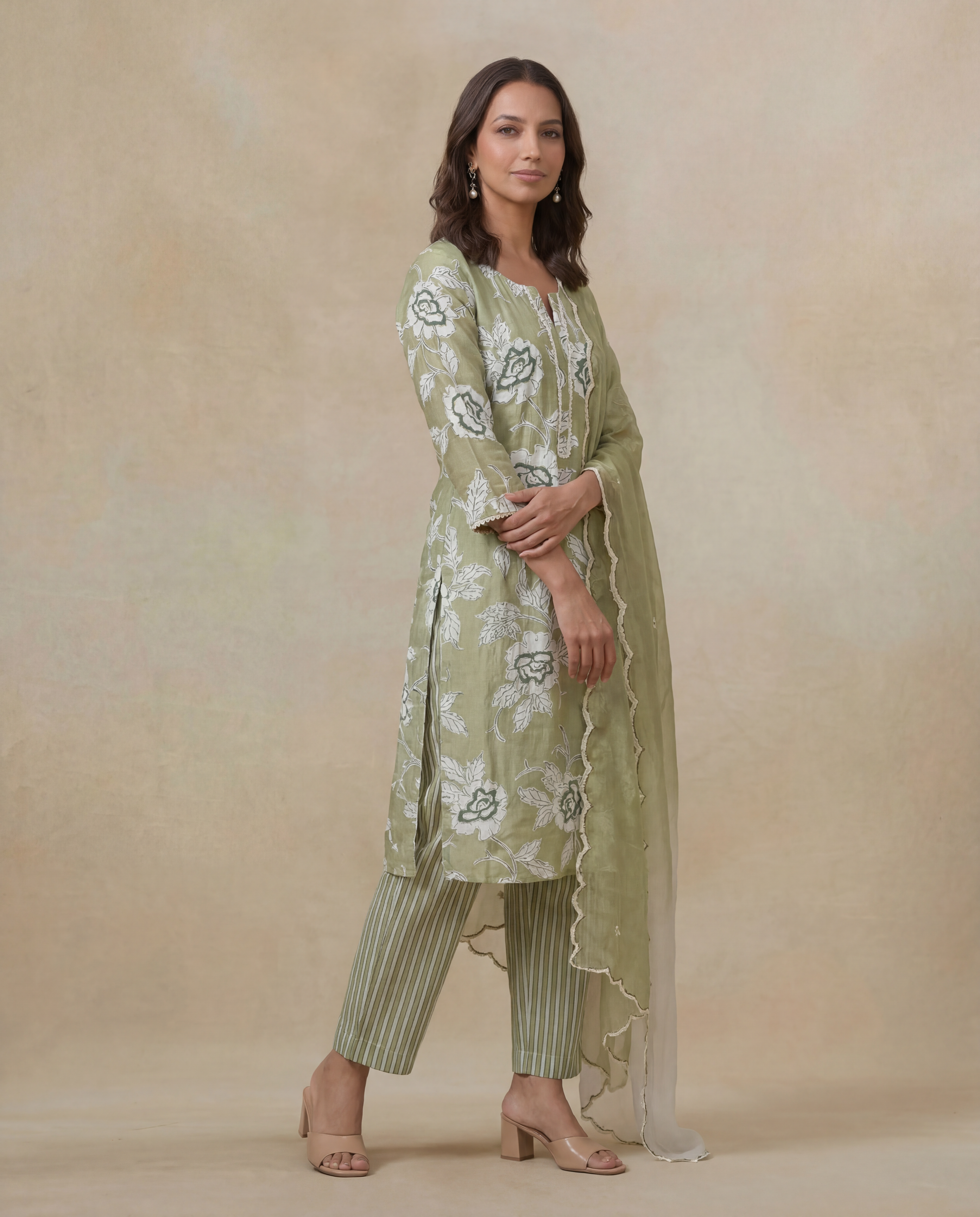 Sage Green Chanderi Cotton Salwar Set