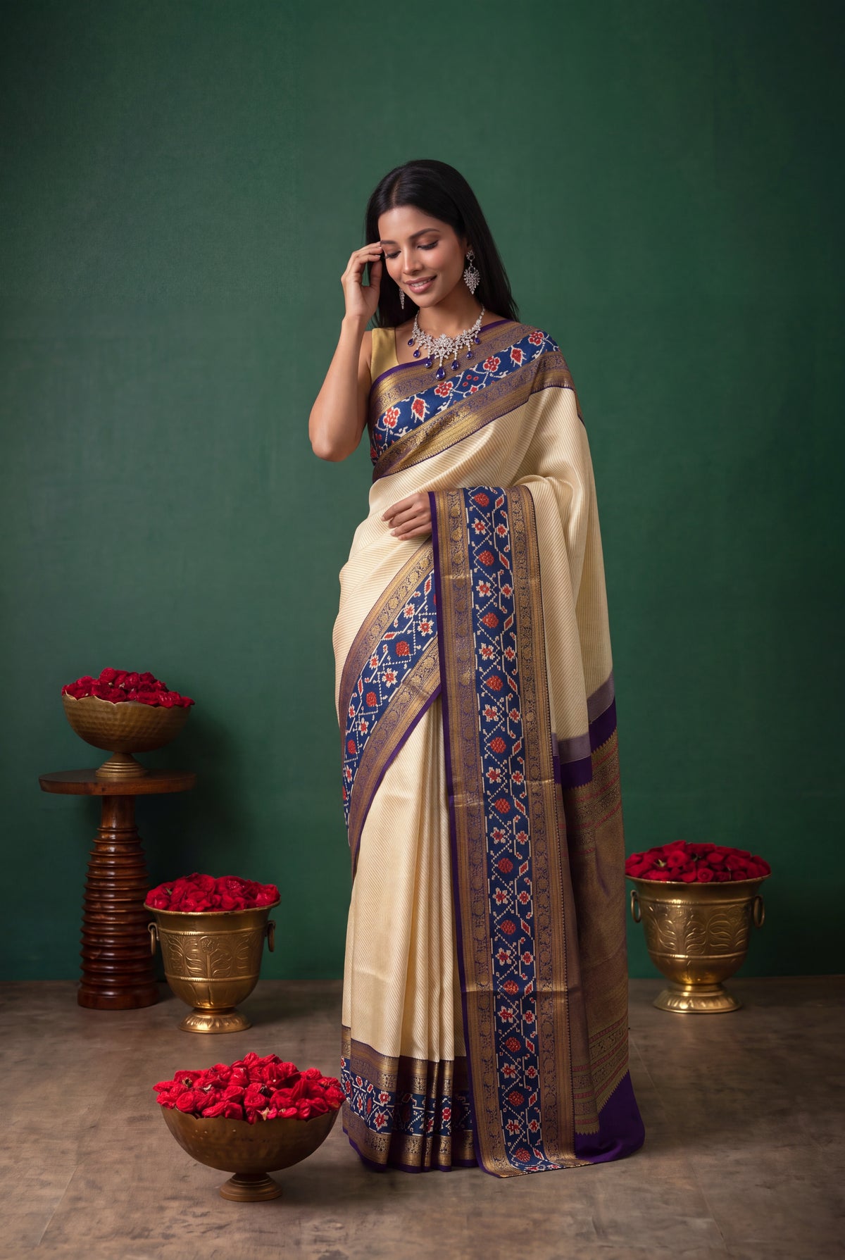 Light Gold Kanchivaram Silk Fusion Saree