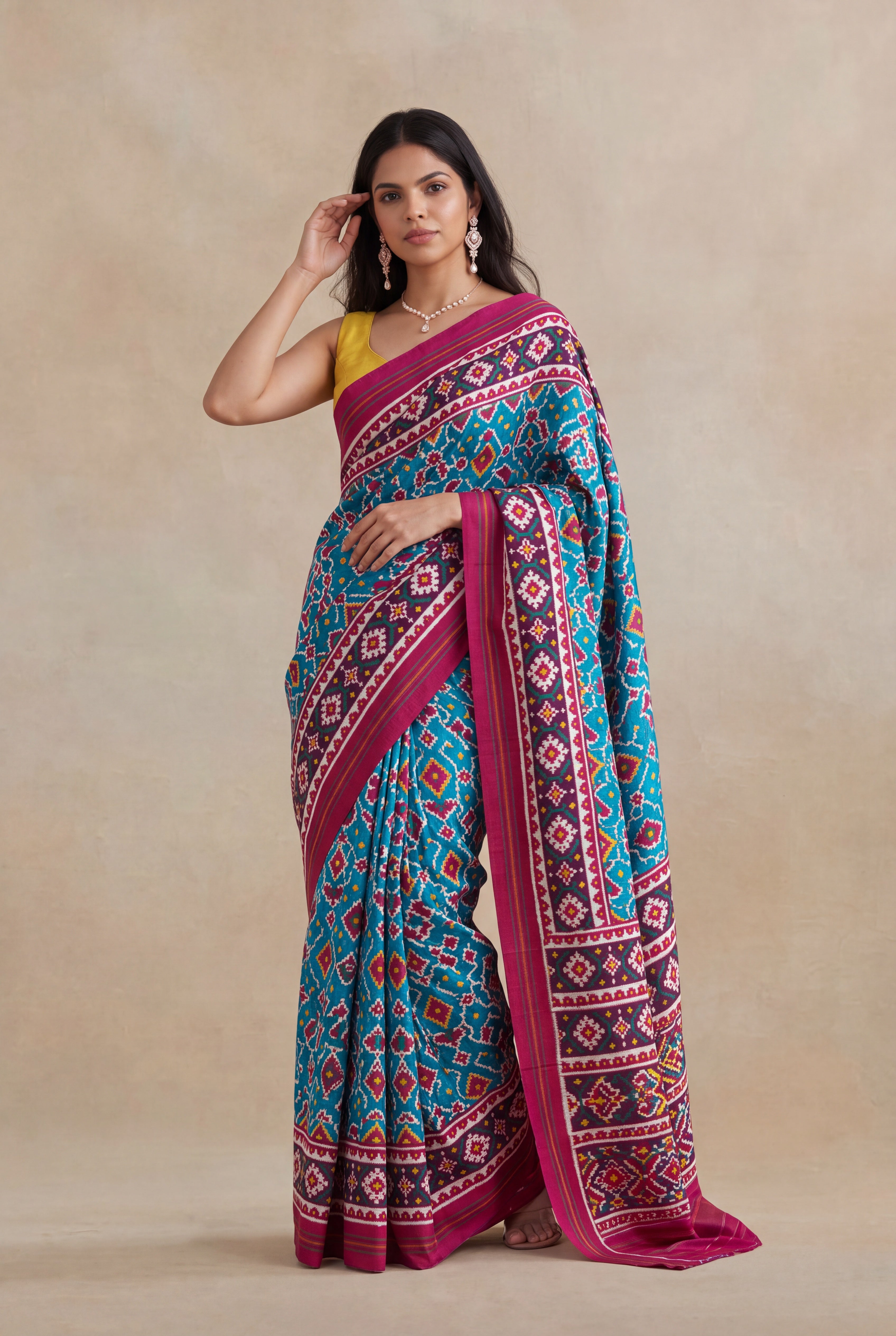 Turquoise Blue Pattan Patola Silk Saree