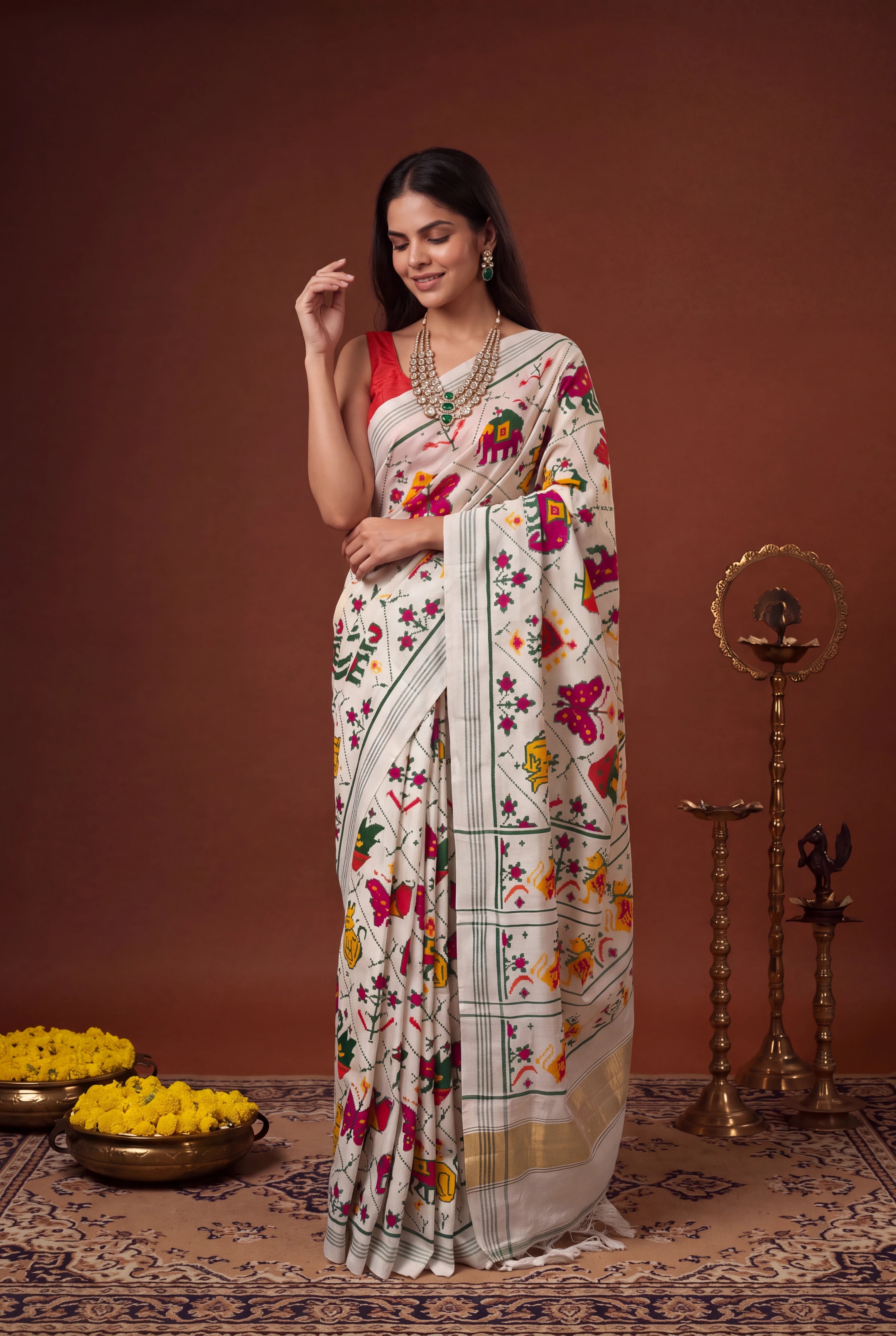 Off White Pattan Patola Silk Saree