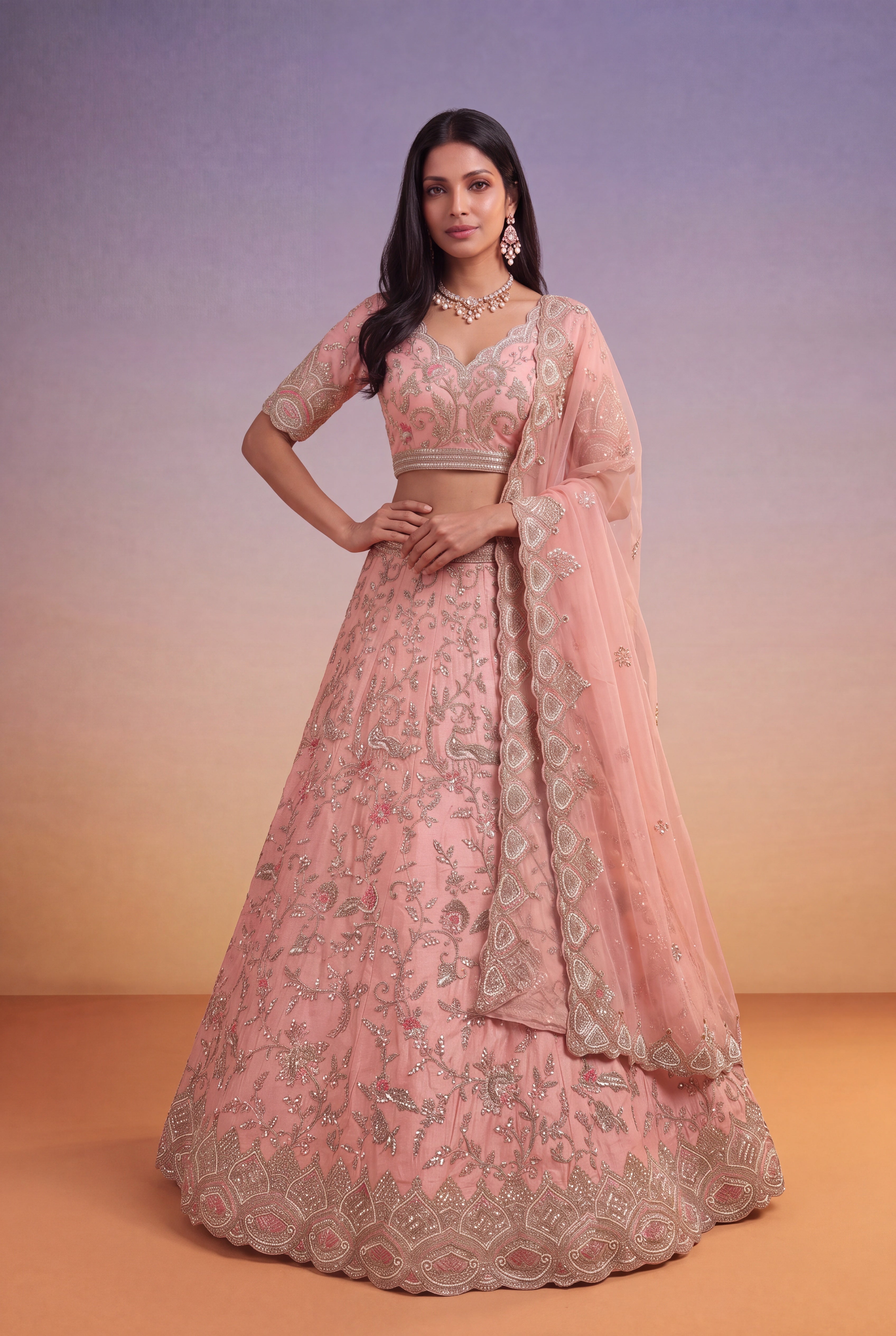 Blush Pink Raw Silk Bridal Lehenga