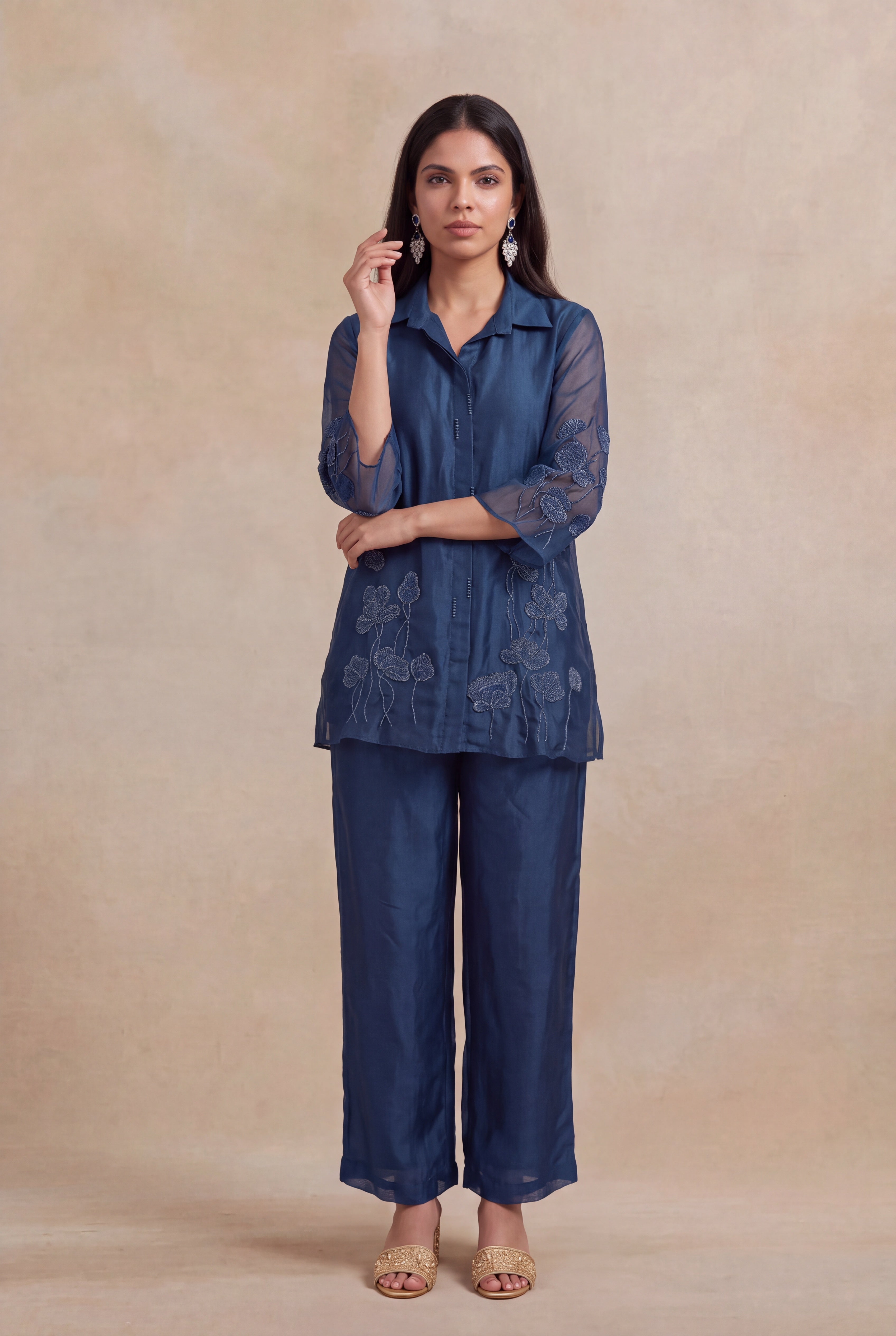 Navy Blue Organza Co-ord Set