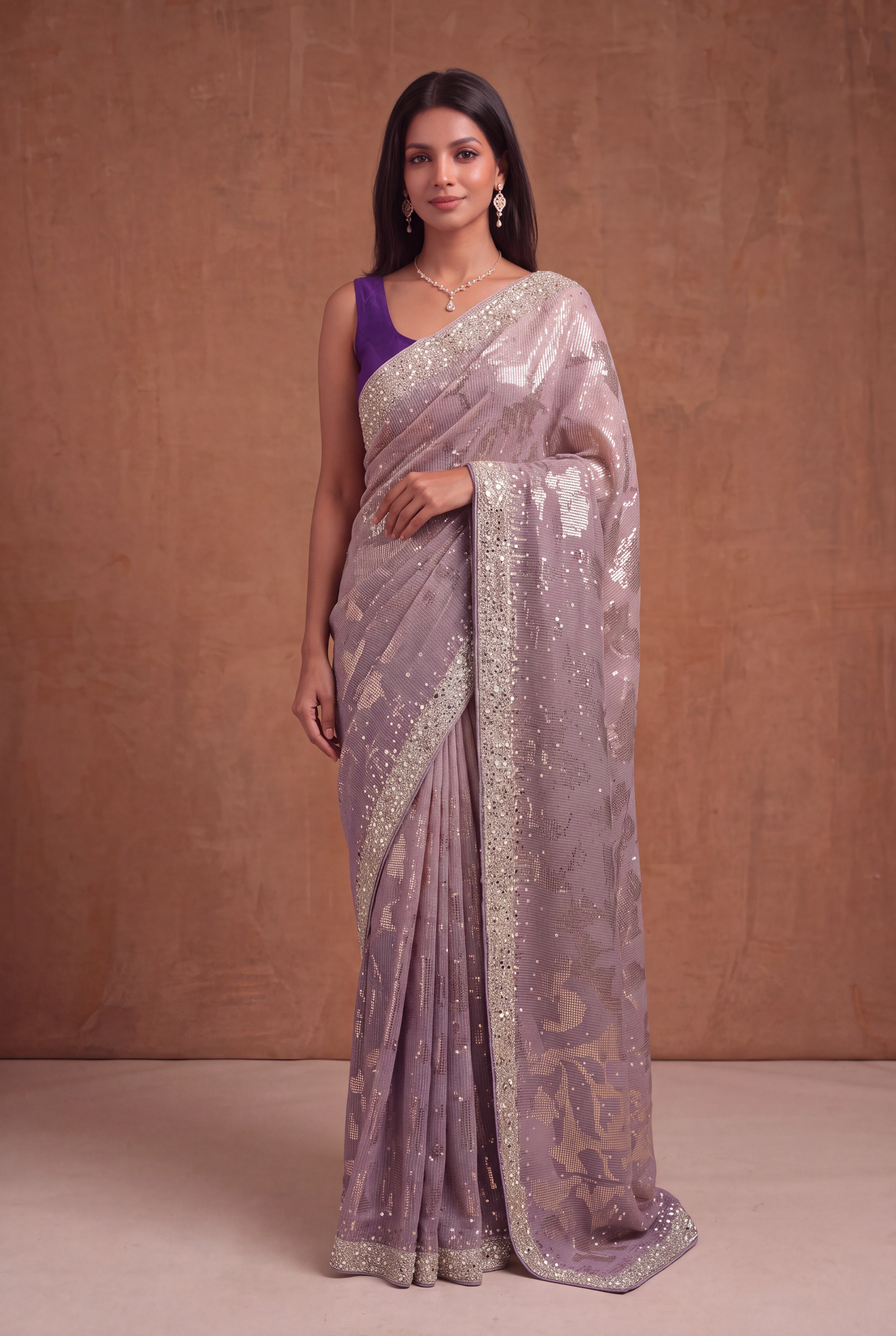 Purple Georgette Saree with Sequin & Mirror Work