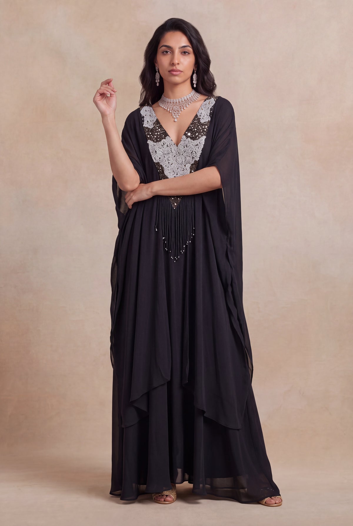 Black Satin Sharara Set