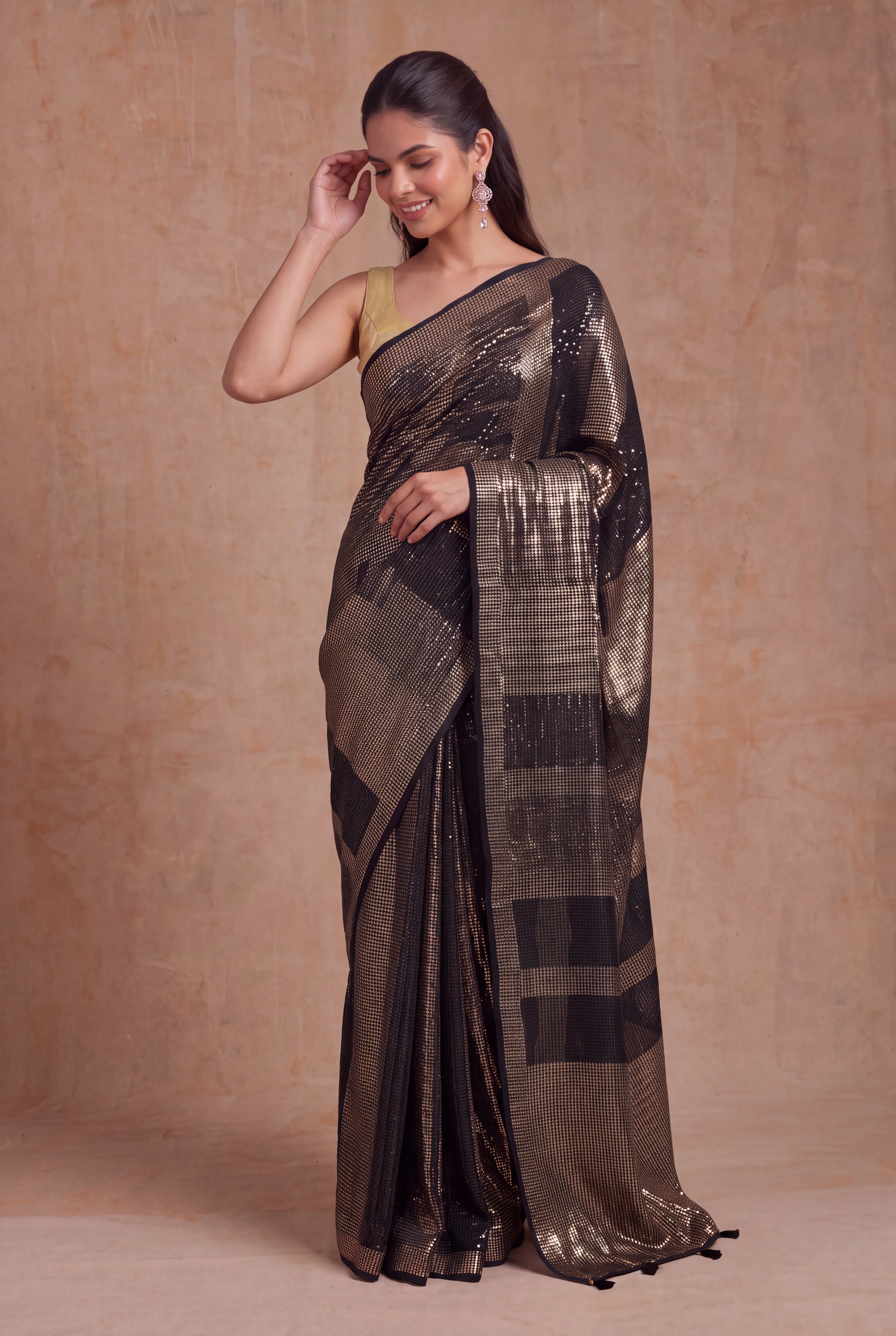 Black Georgette Antique Sequin Saree