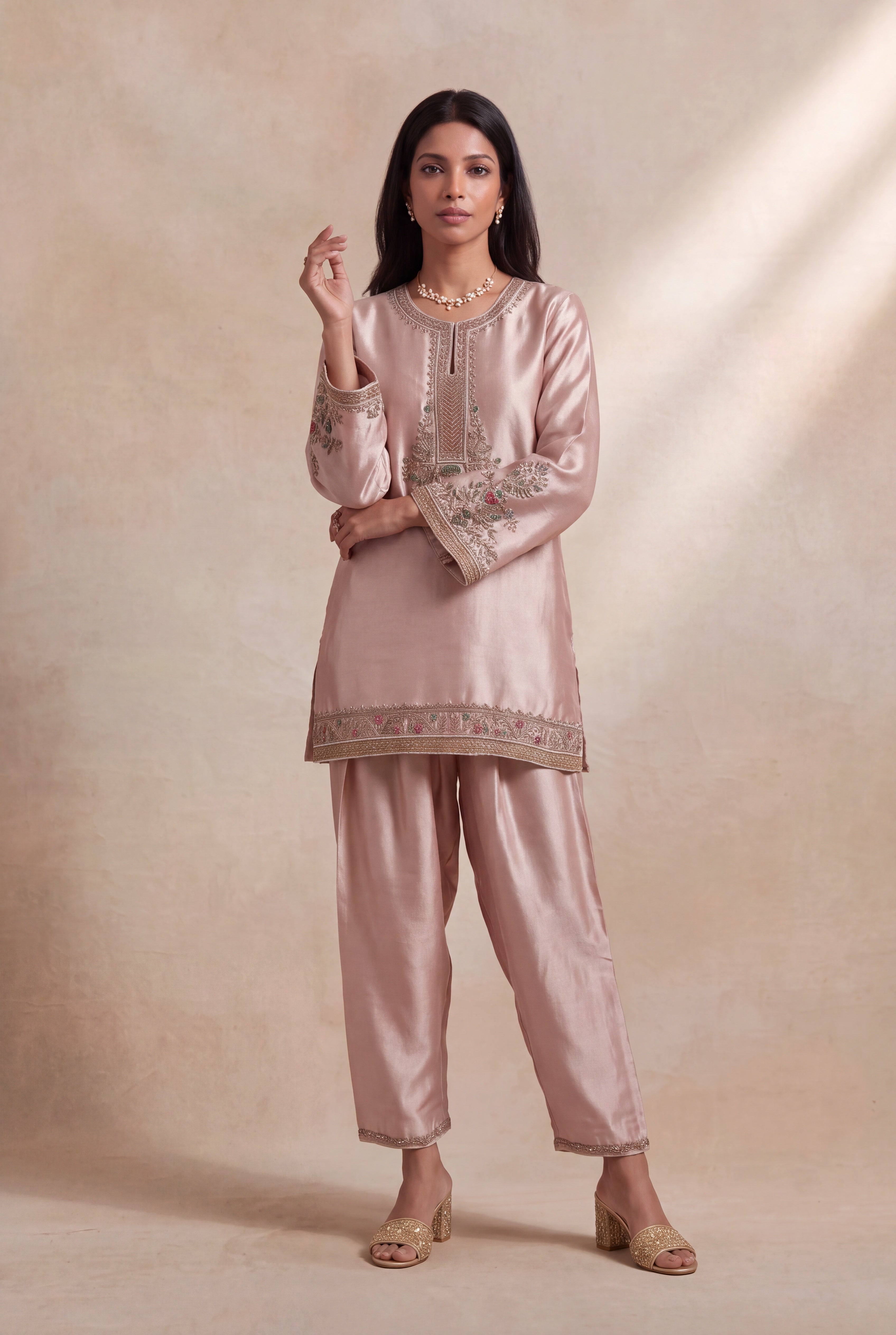 Blush Pink Tissue Indo-Western Set