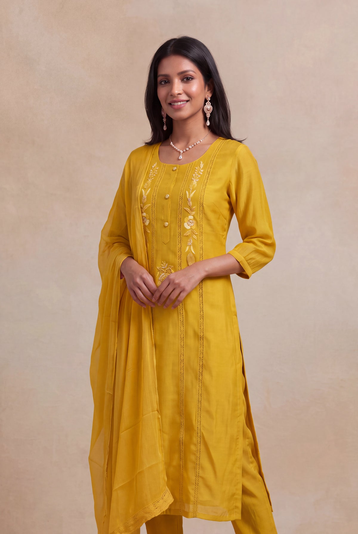Mustard Yellow Mul Cotton Embroidered Salwar Set