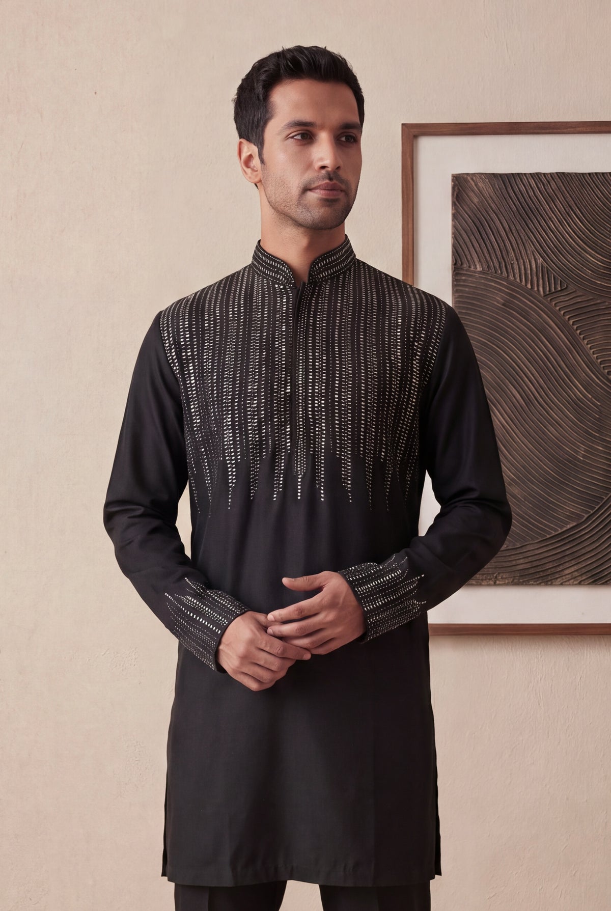 Black Nysa Silk Kurta Pant Set