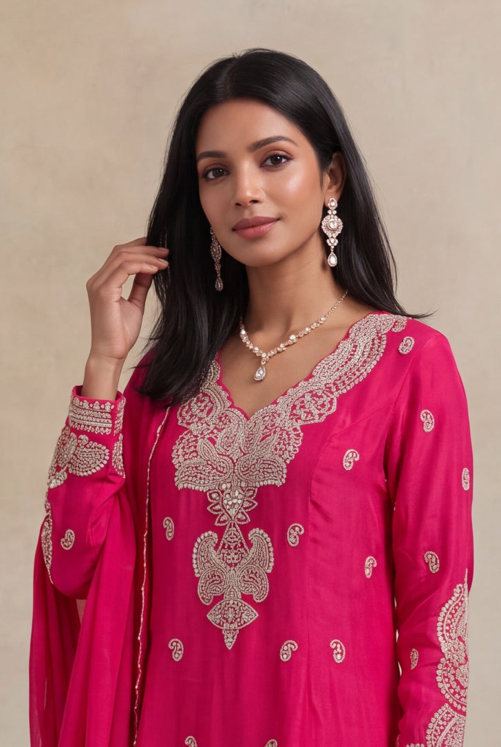 Rani Pink Chinon Indo-Western Drape Set