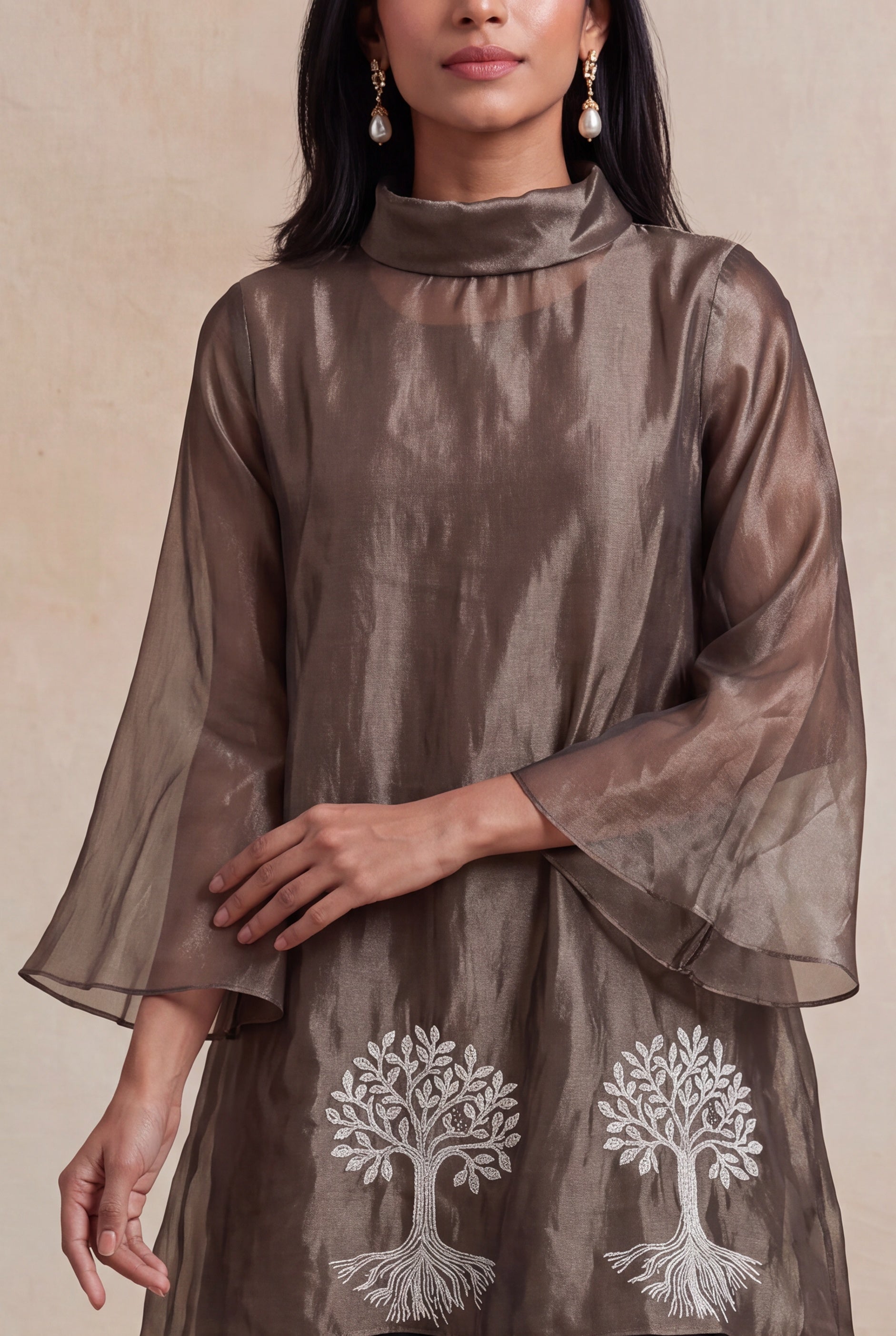 Taupe Tissue Indo-Western Co-Ord Set