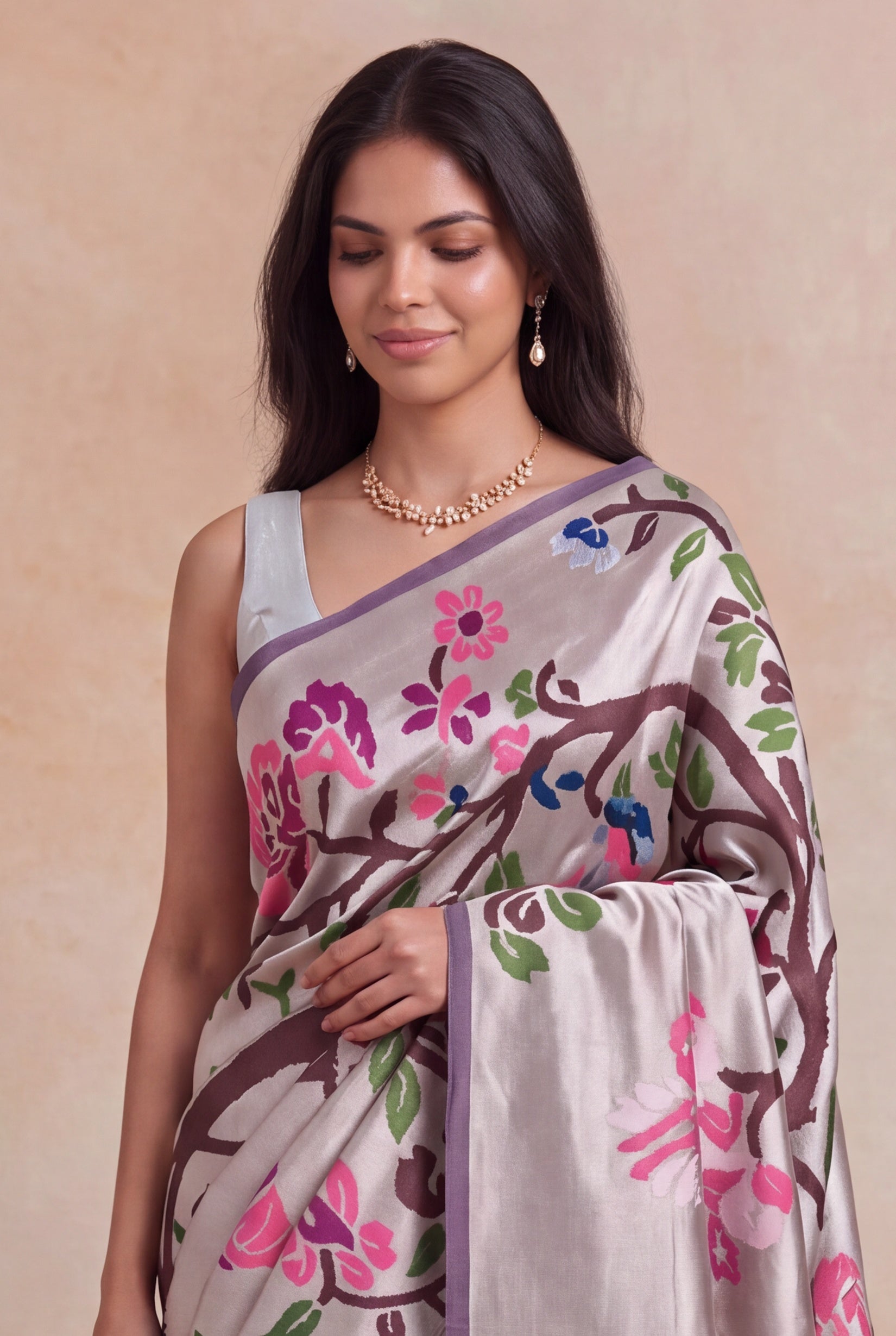 Lilac Banarasi Tissue Silk Multicolour Jaal Saree