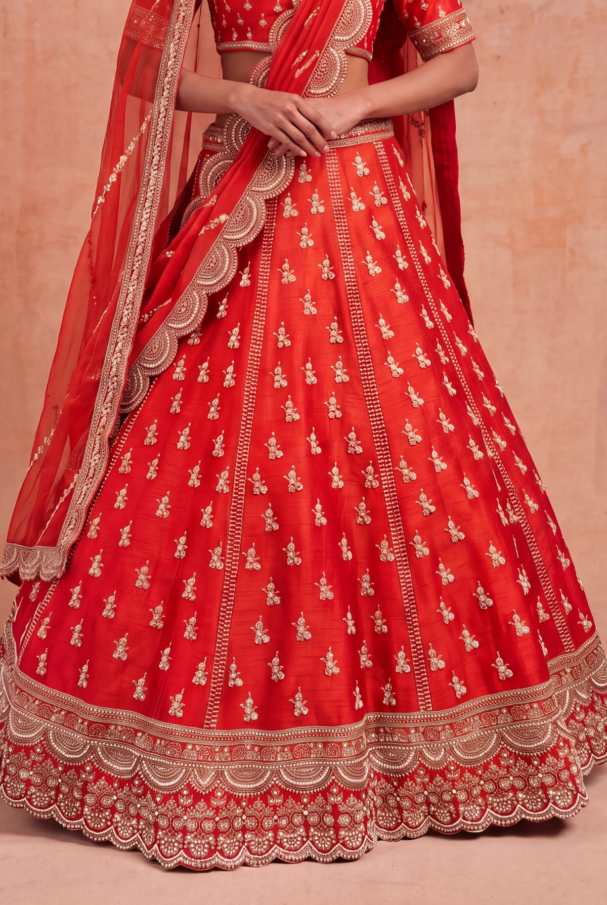 Rust Orange Raw Silk Lehenga