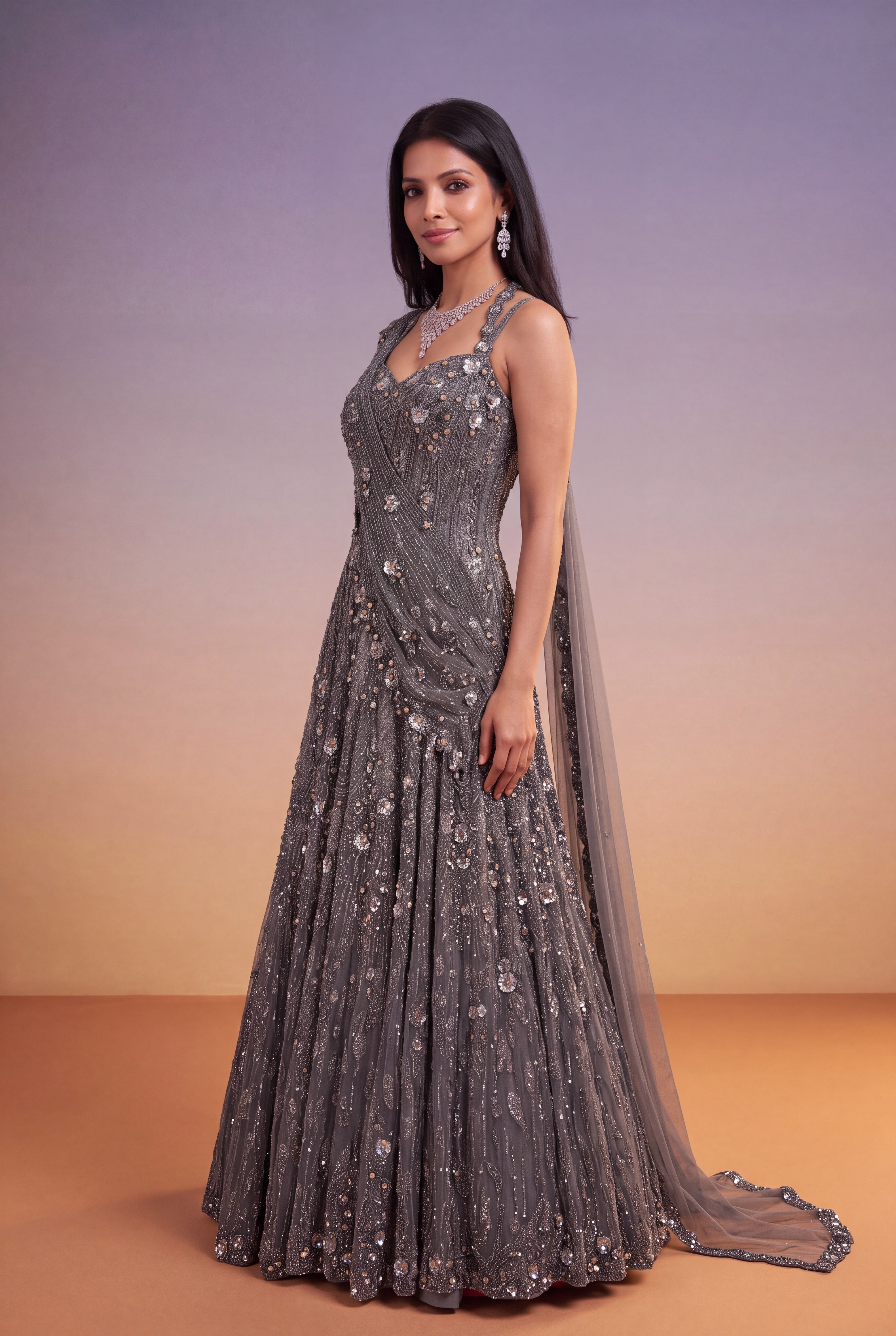 Grey Net Western Gown