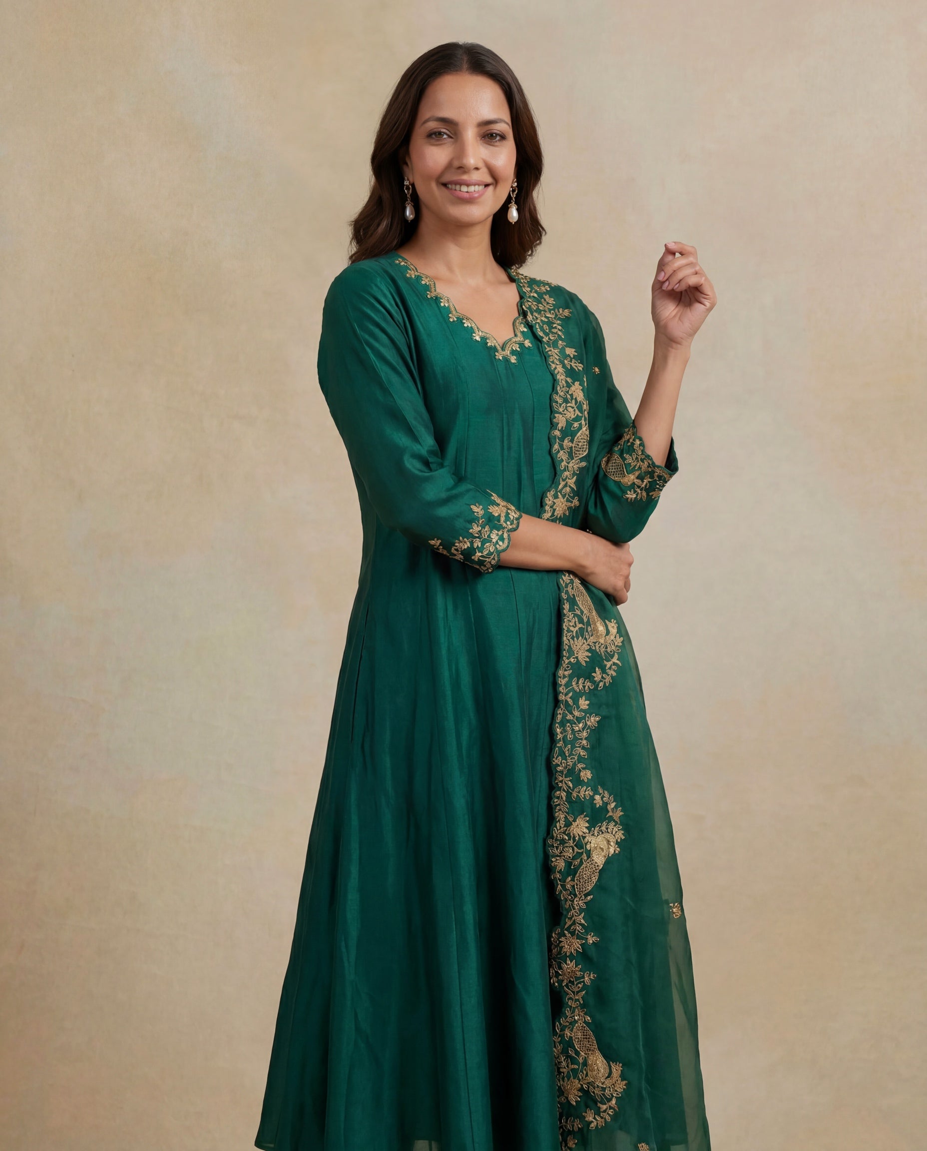 Emerald Green Silk Anarkali Salwar Set
