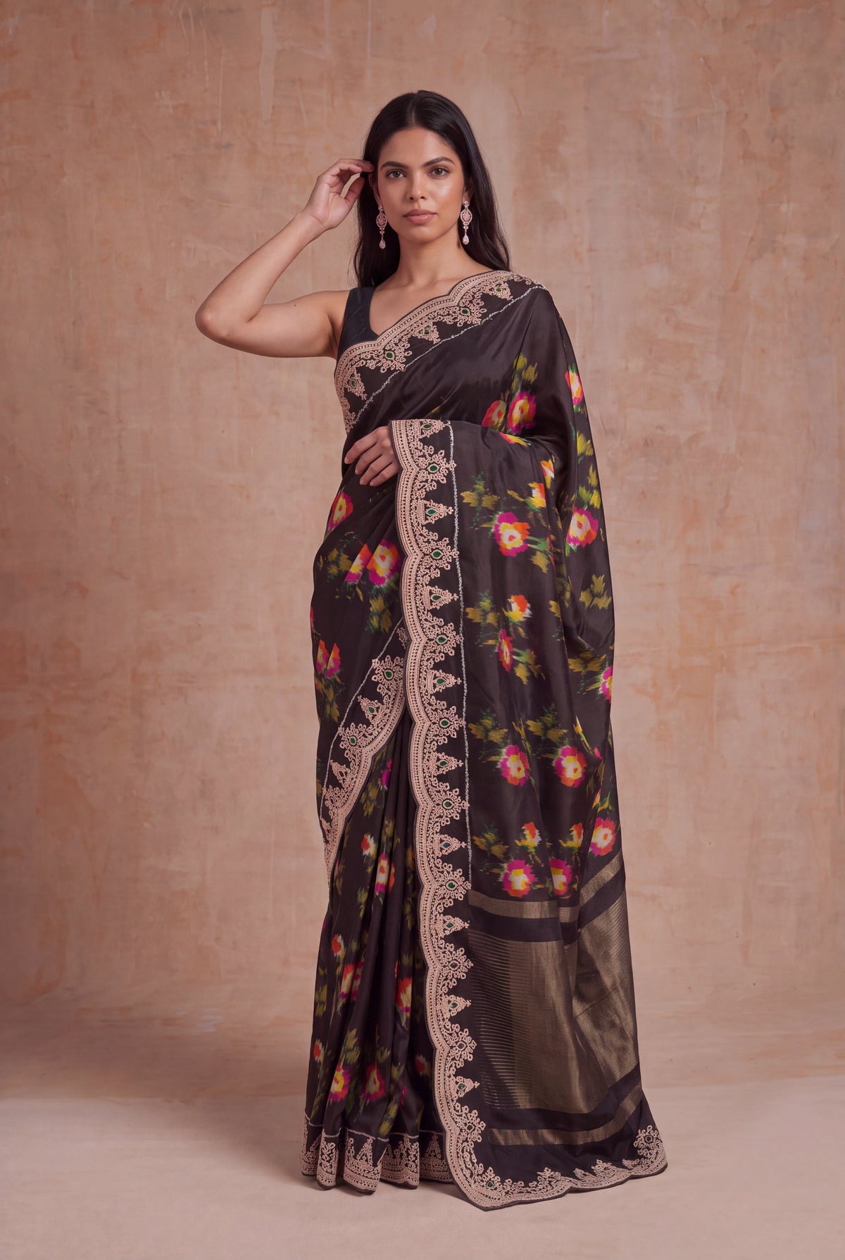 Dark Brown Twill Patola Silk Saree