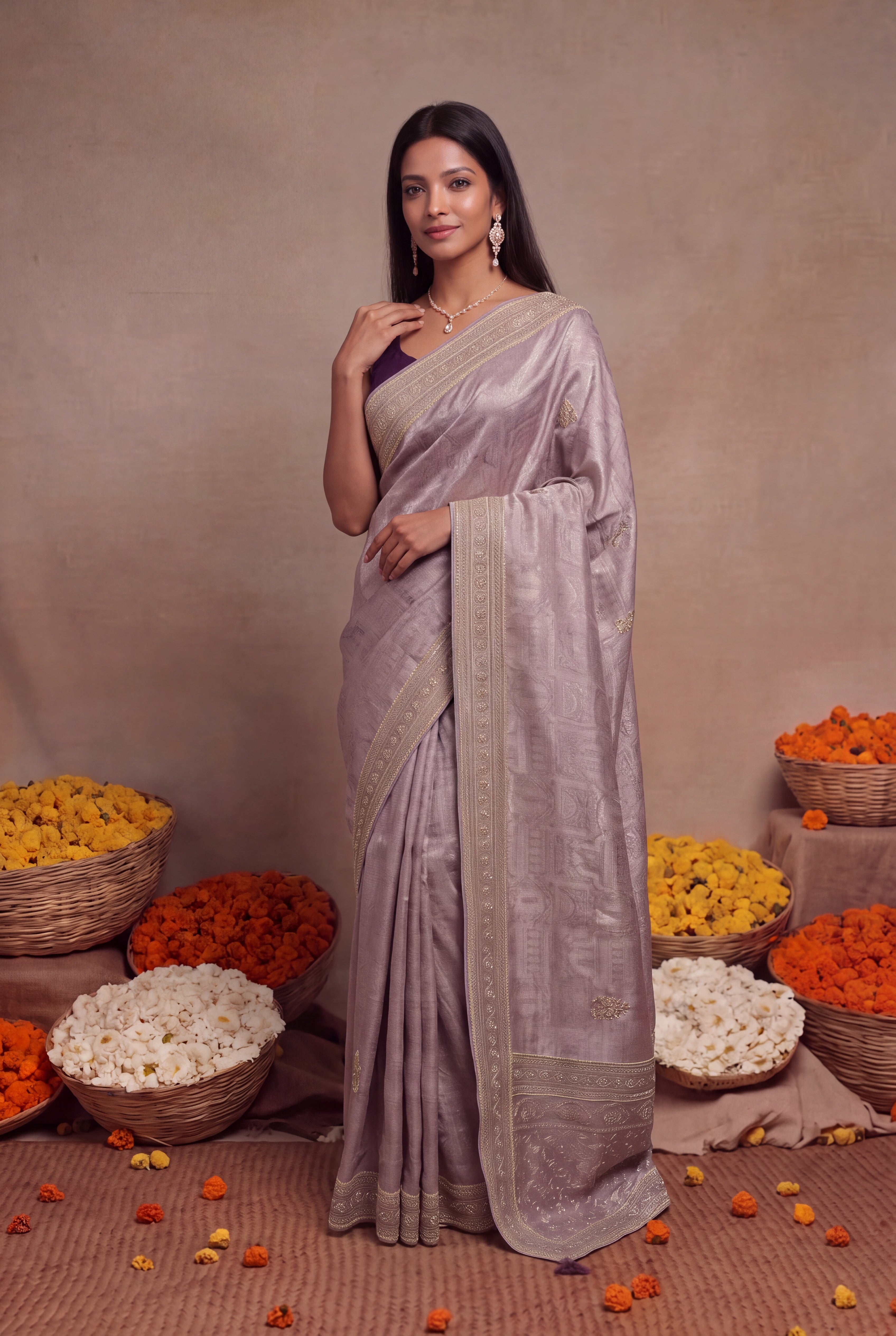 Mauve Banarasi Silk Zari Work Saree