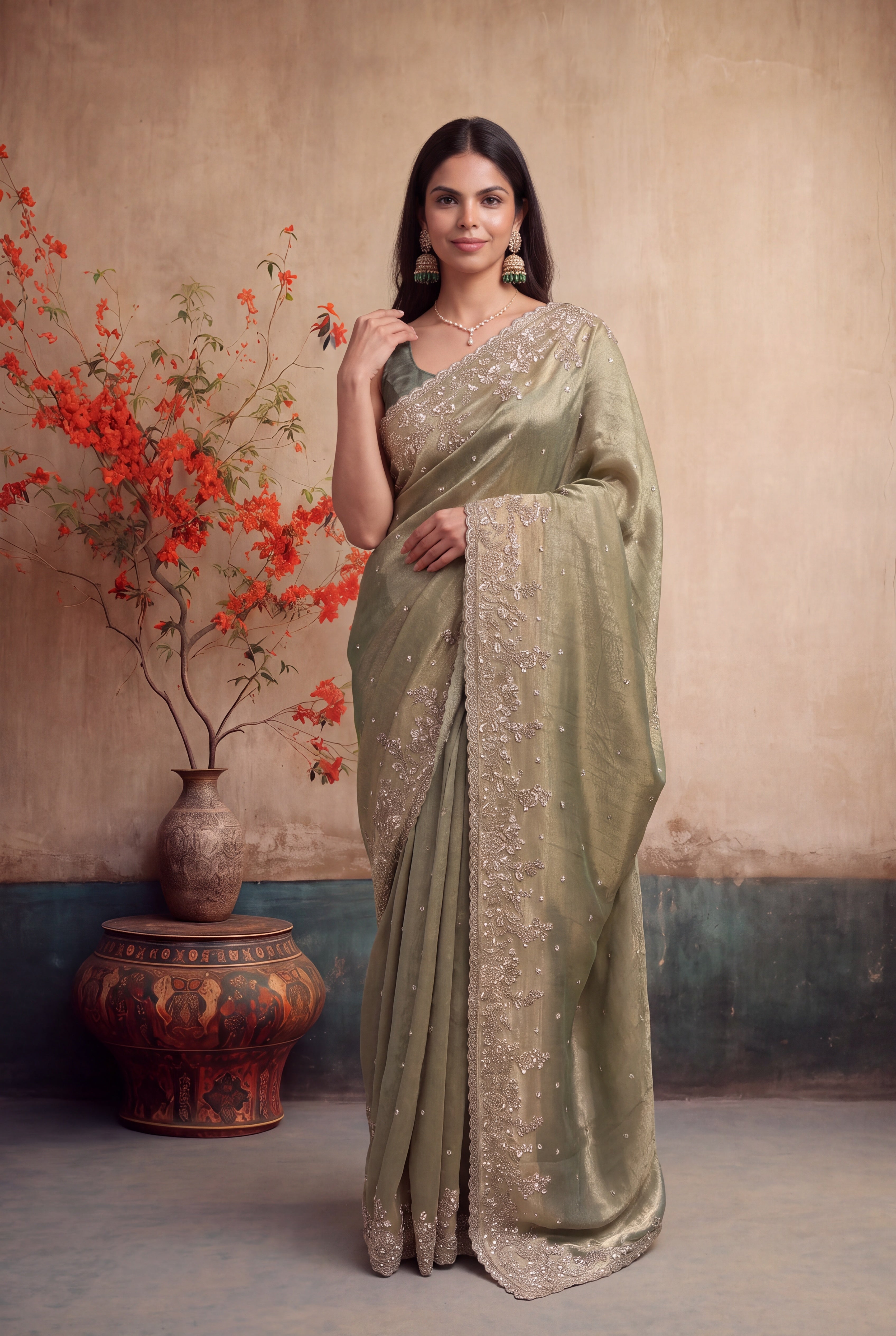 Light Green Embellished Fancy Saree