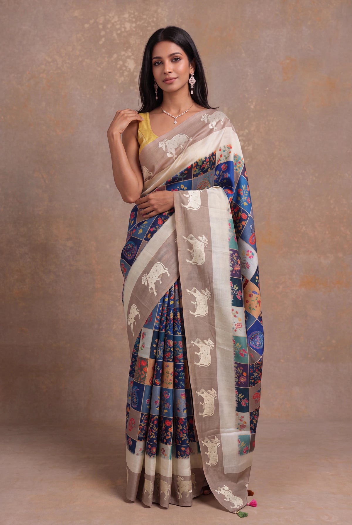 Multicolour Tussar Silk Digital Print Saree