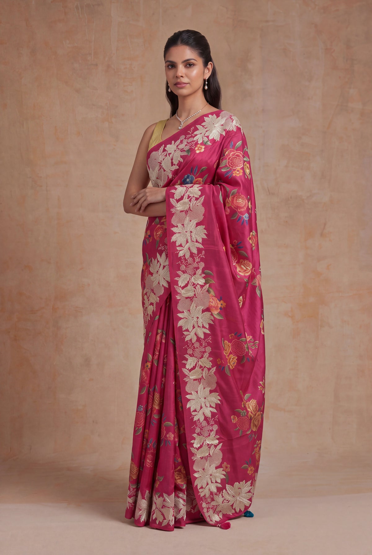 Rani Pink Tussar Silk Saree