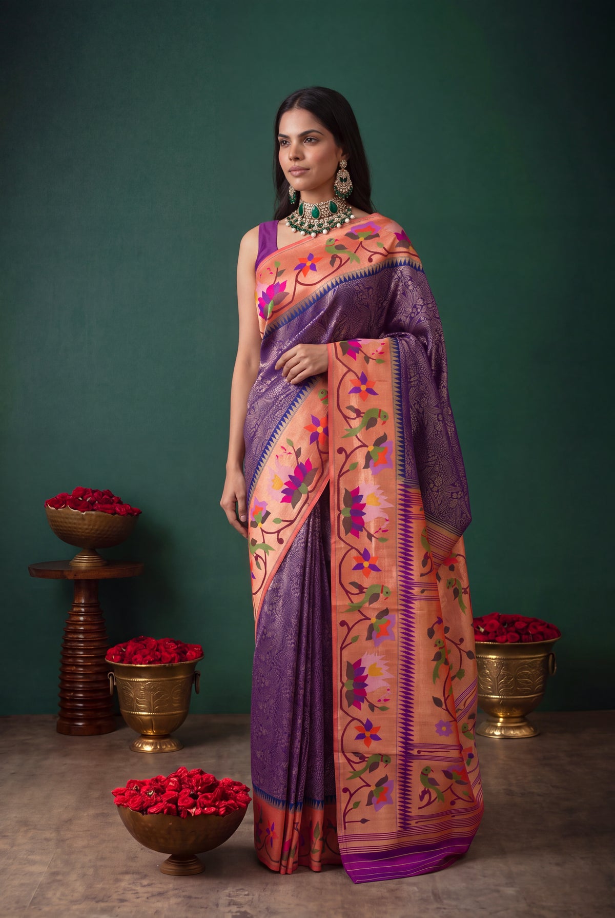 Purple Banarasi Silk Fusion Saree