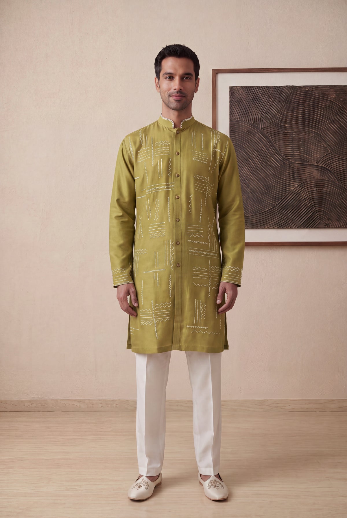 Olive Green Nysa Silk Kurta Pant Set