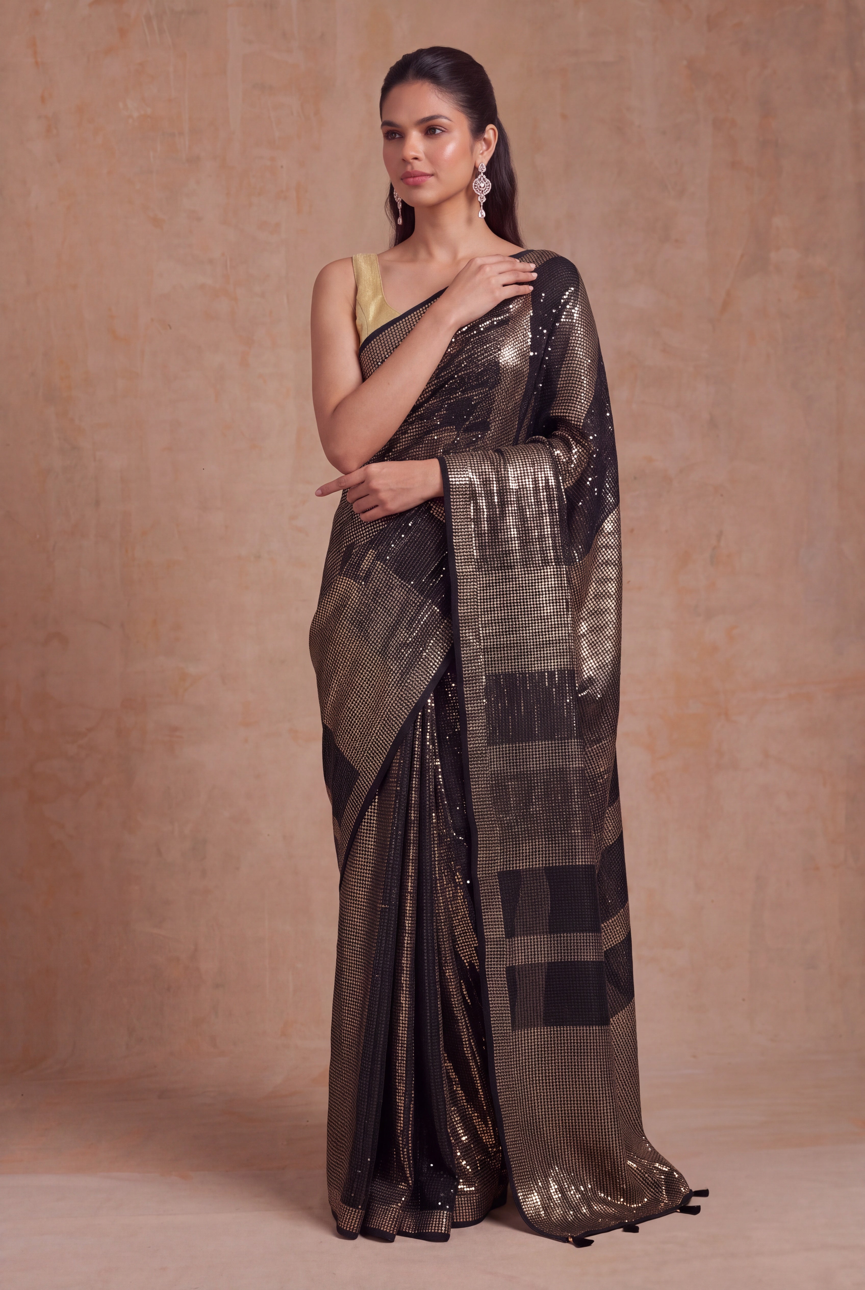 Black Georgette Antique Sequin Saree