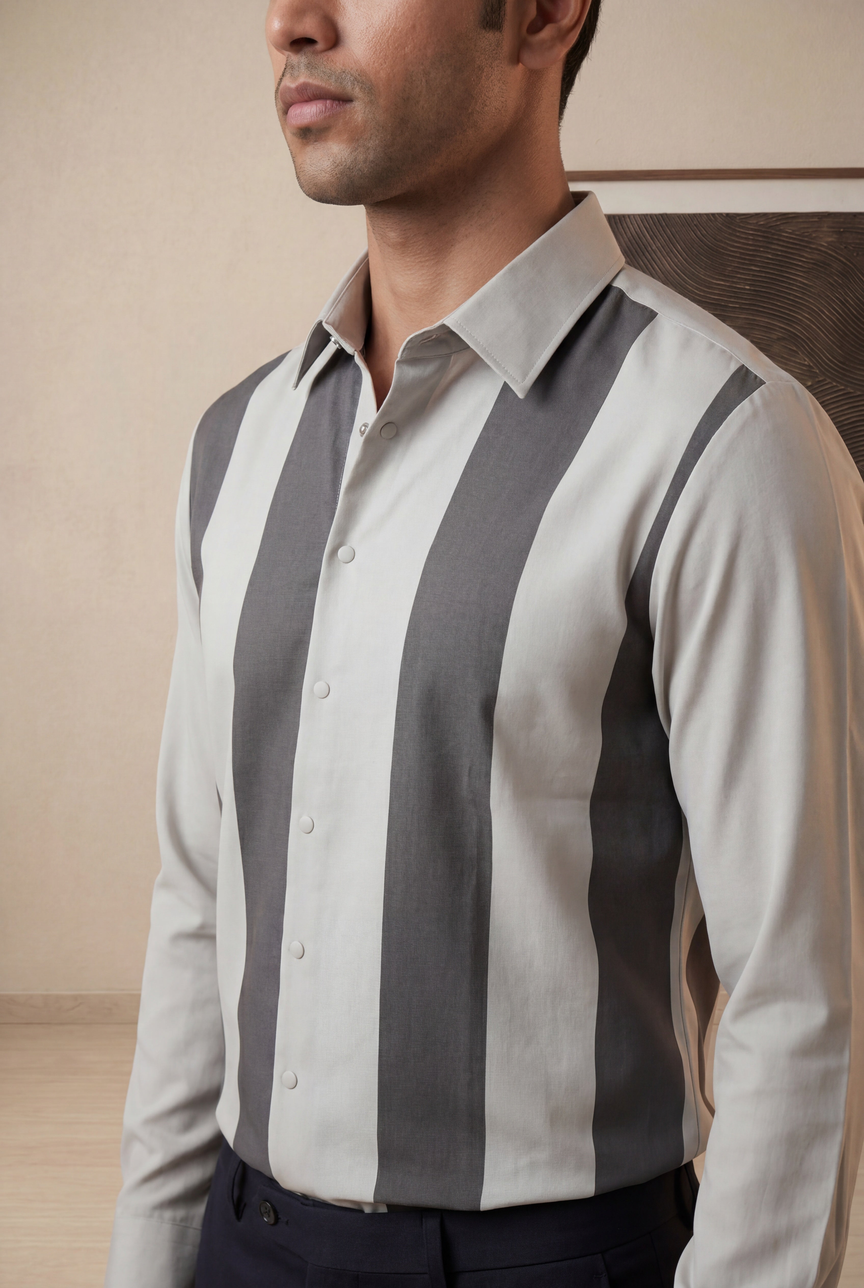 Grey Bomario Full Sleeve Striped Shirt