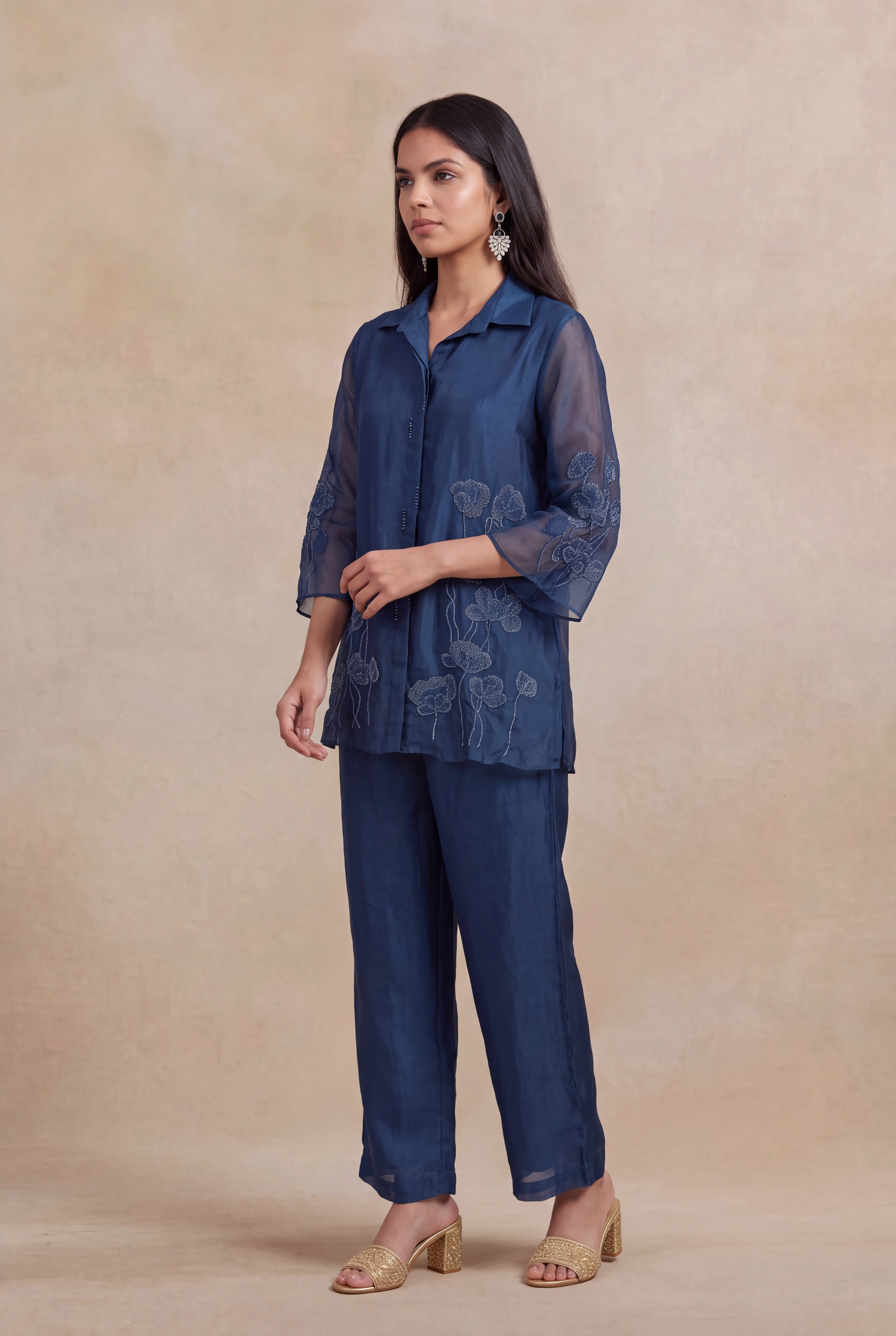 Navy Blue Organza Co-ord Set