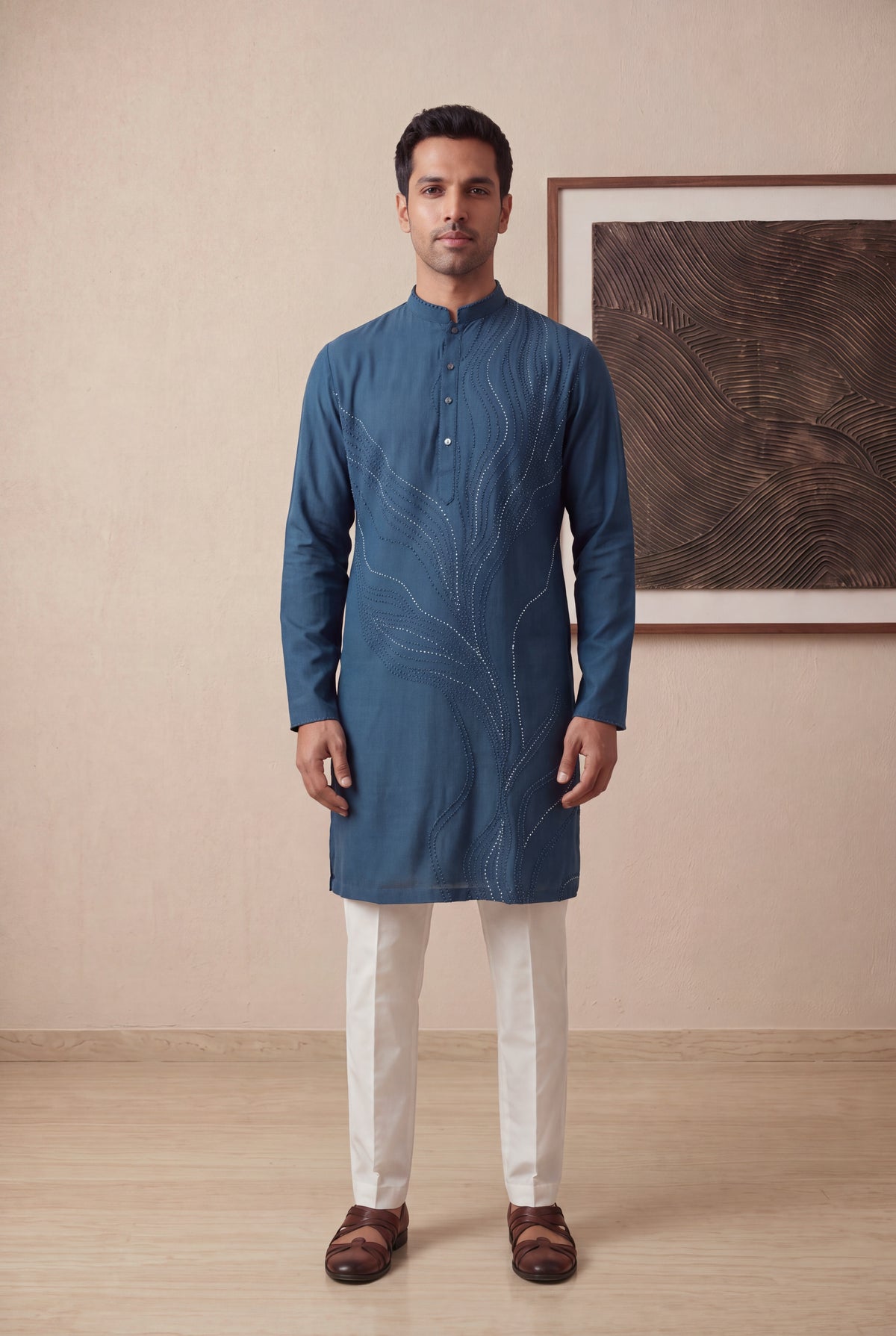 Blue Silk Cotton Kurta Pant Set