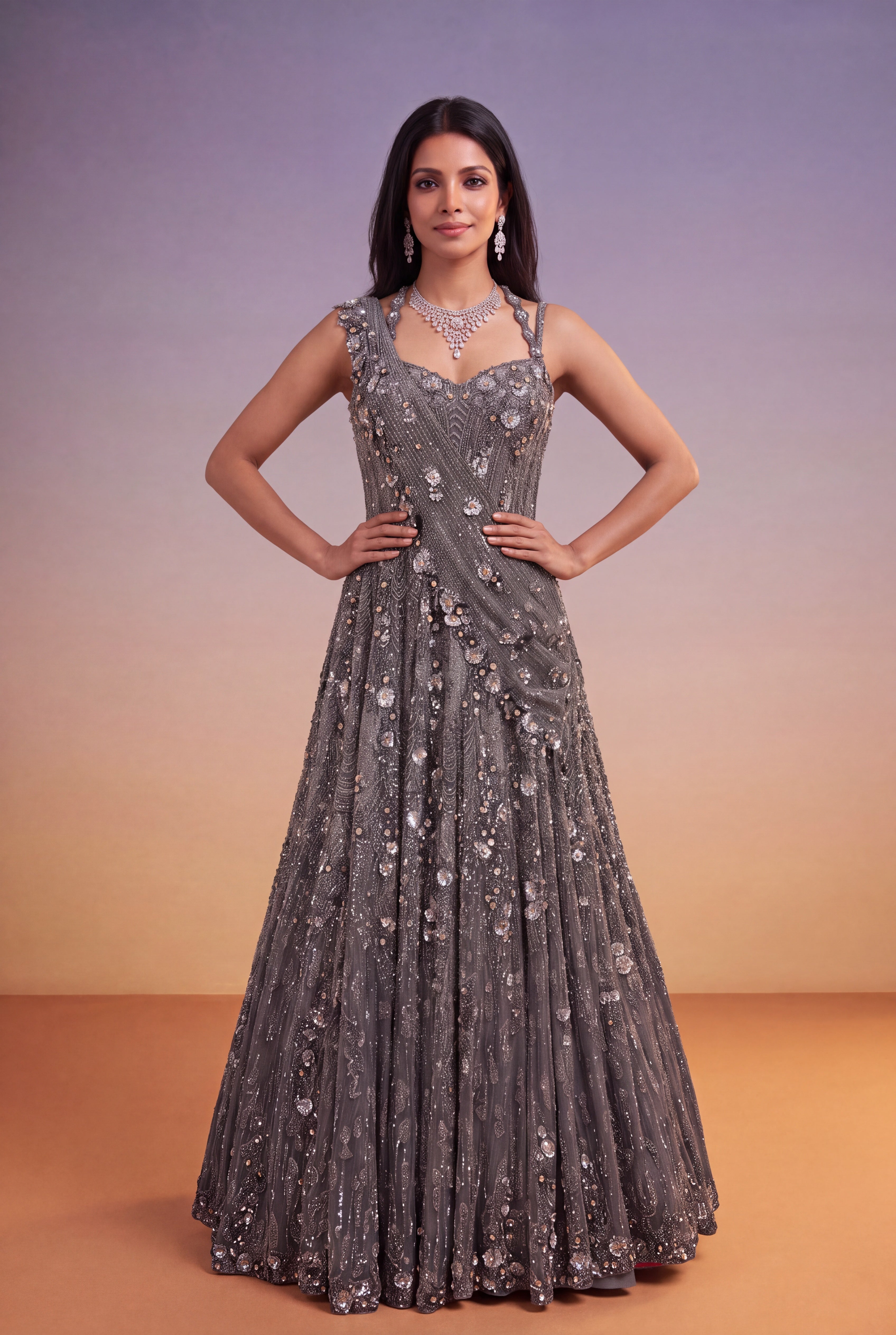 Grey Net Western Gown