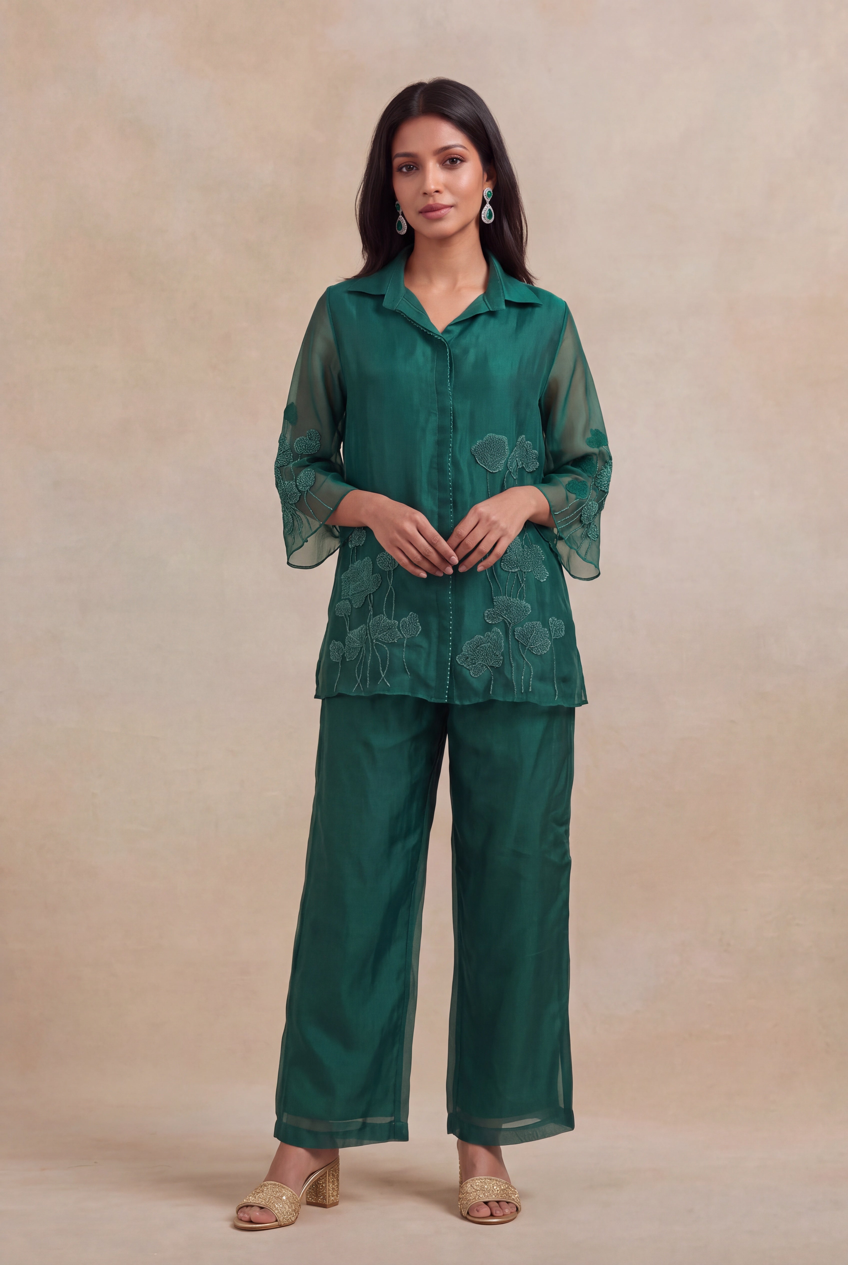 Emerald Green Organza Co-ord Set