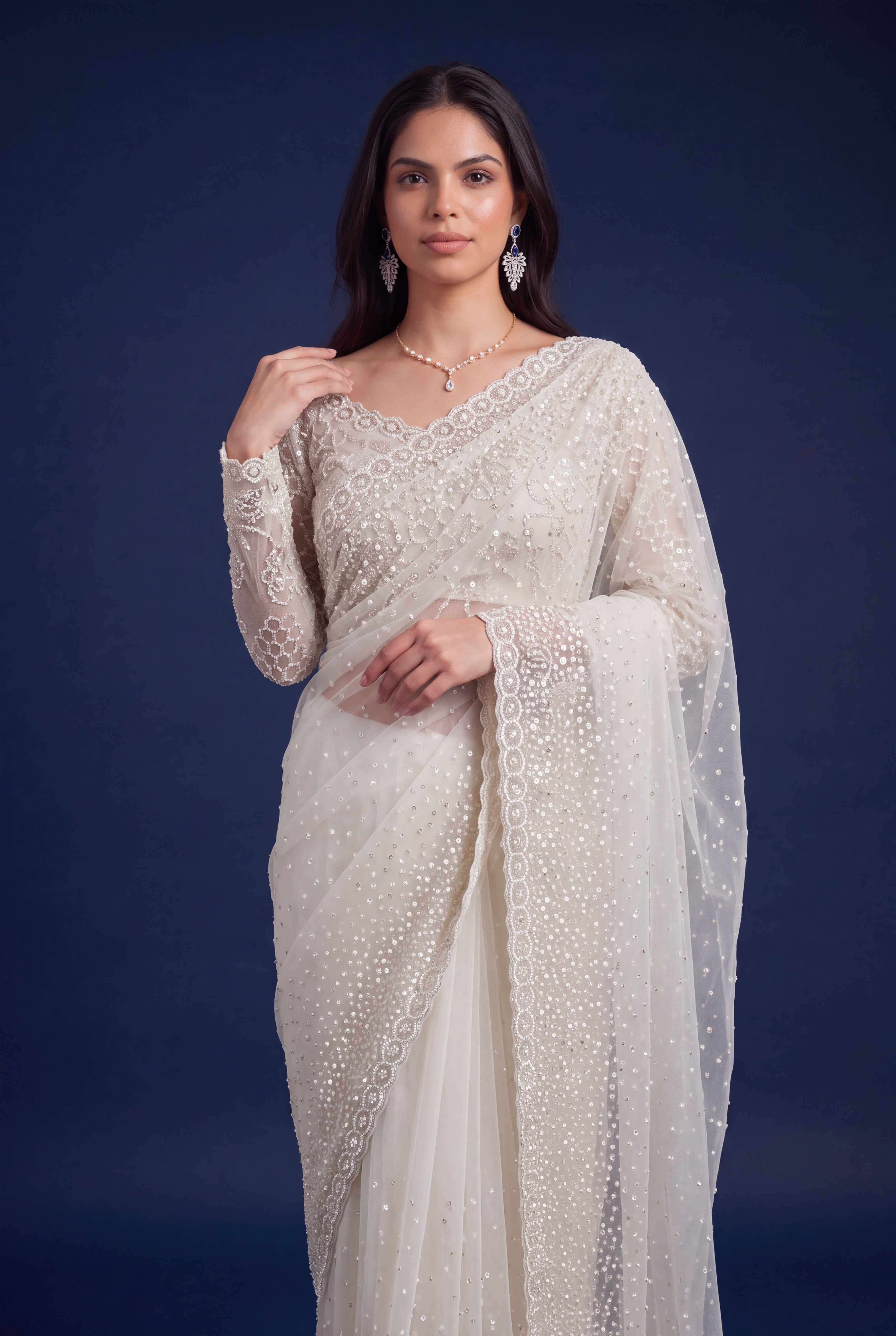 Ivory Net Designer Saree