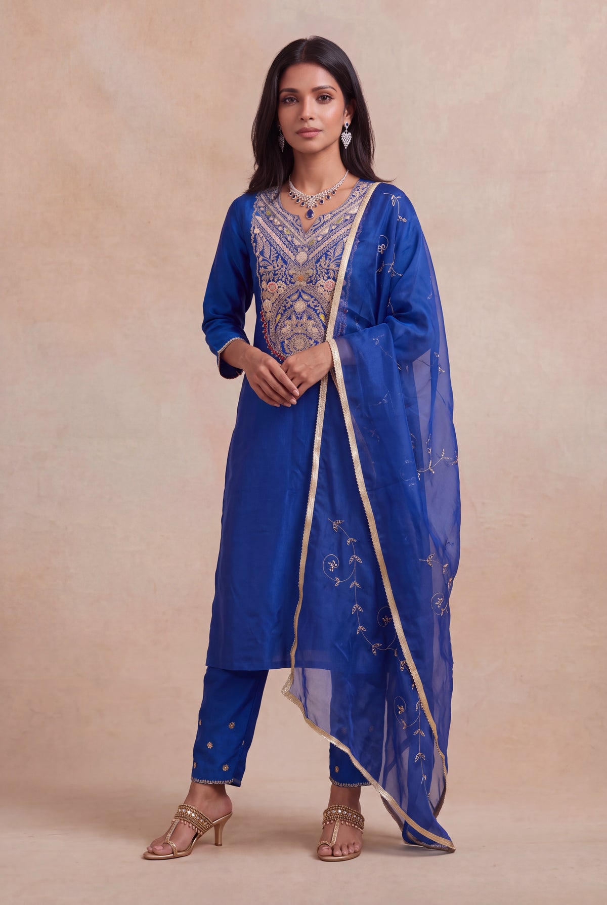 Royal Blue Silk Salwar Set