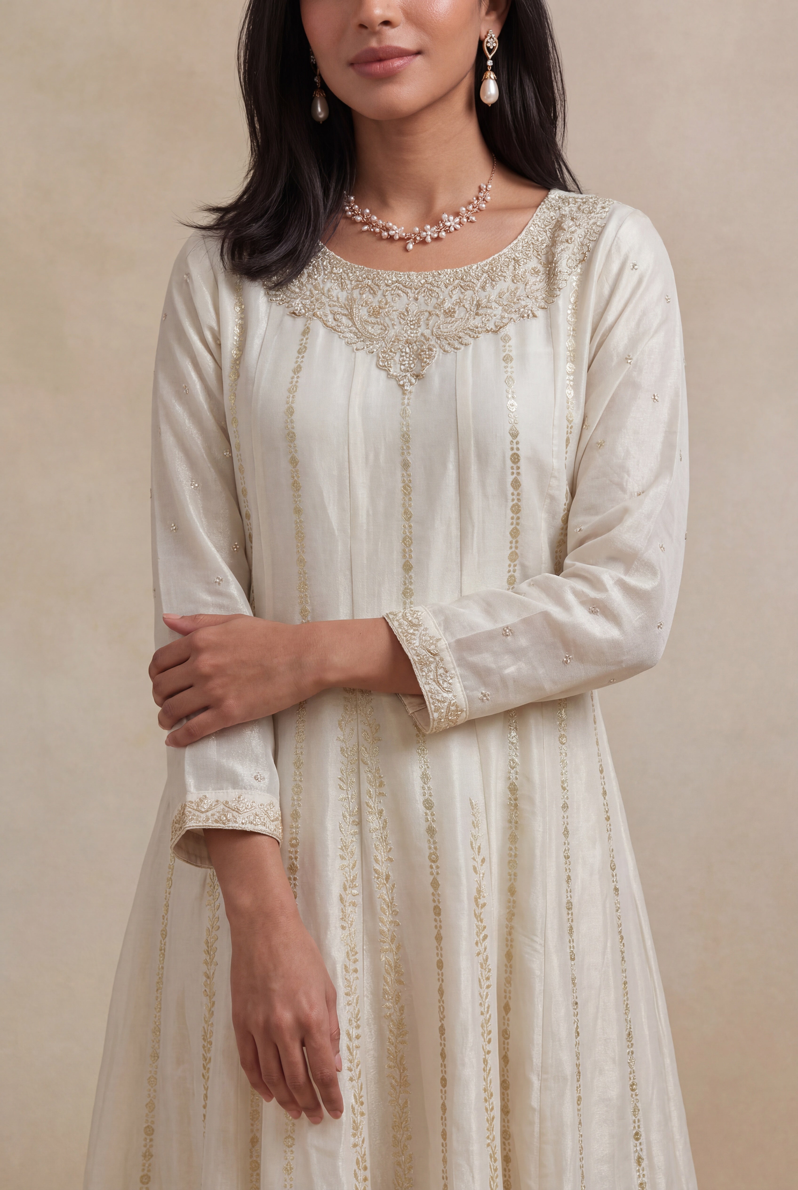 Ivory Tissue Silk Banarasi Anarkali Set