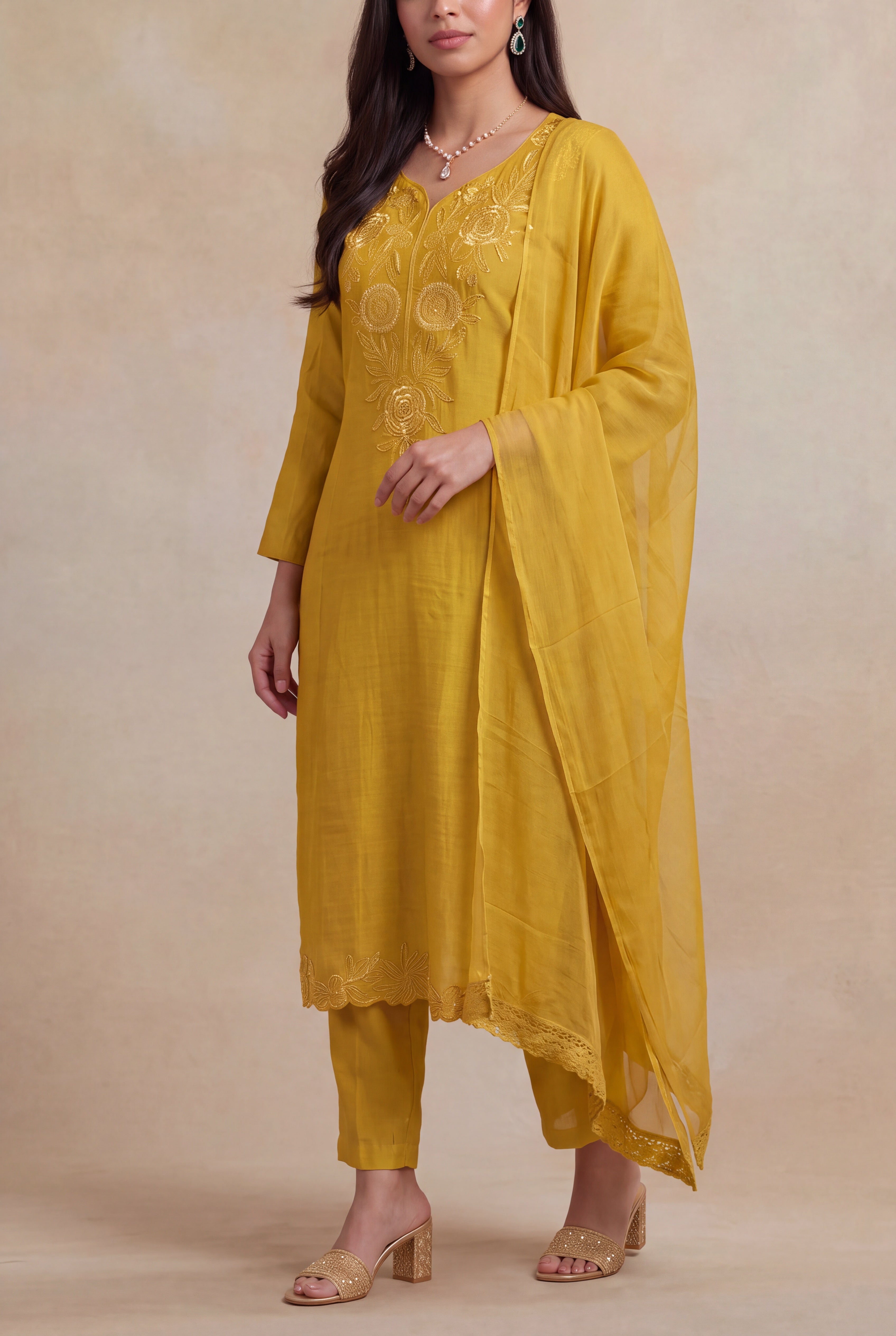 Mustard Mul Cotton Straight-Cut Salwar Set