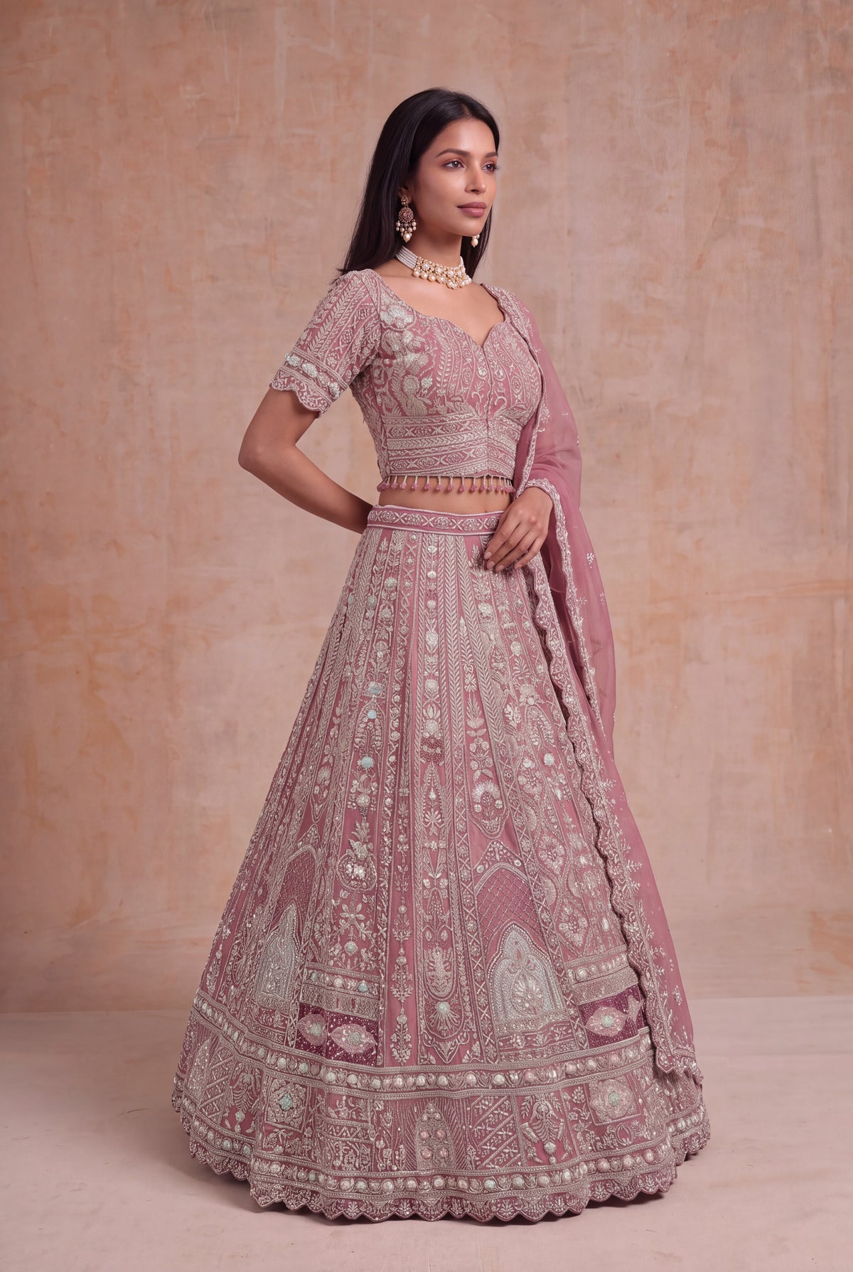 Dusty Rose Raw Silk Lehenga