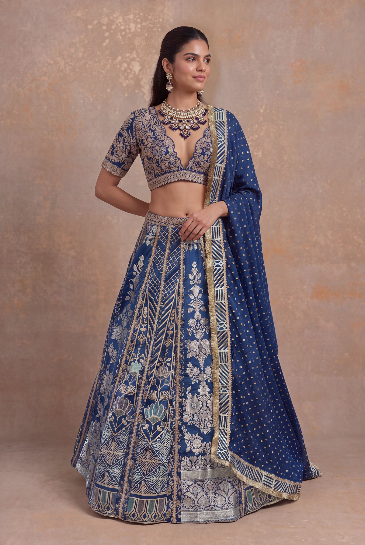 Royal Blue Banarasi Lehenga