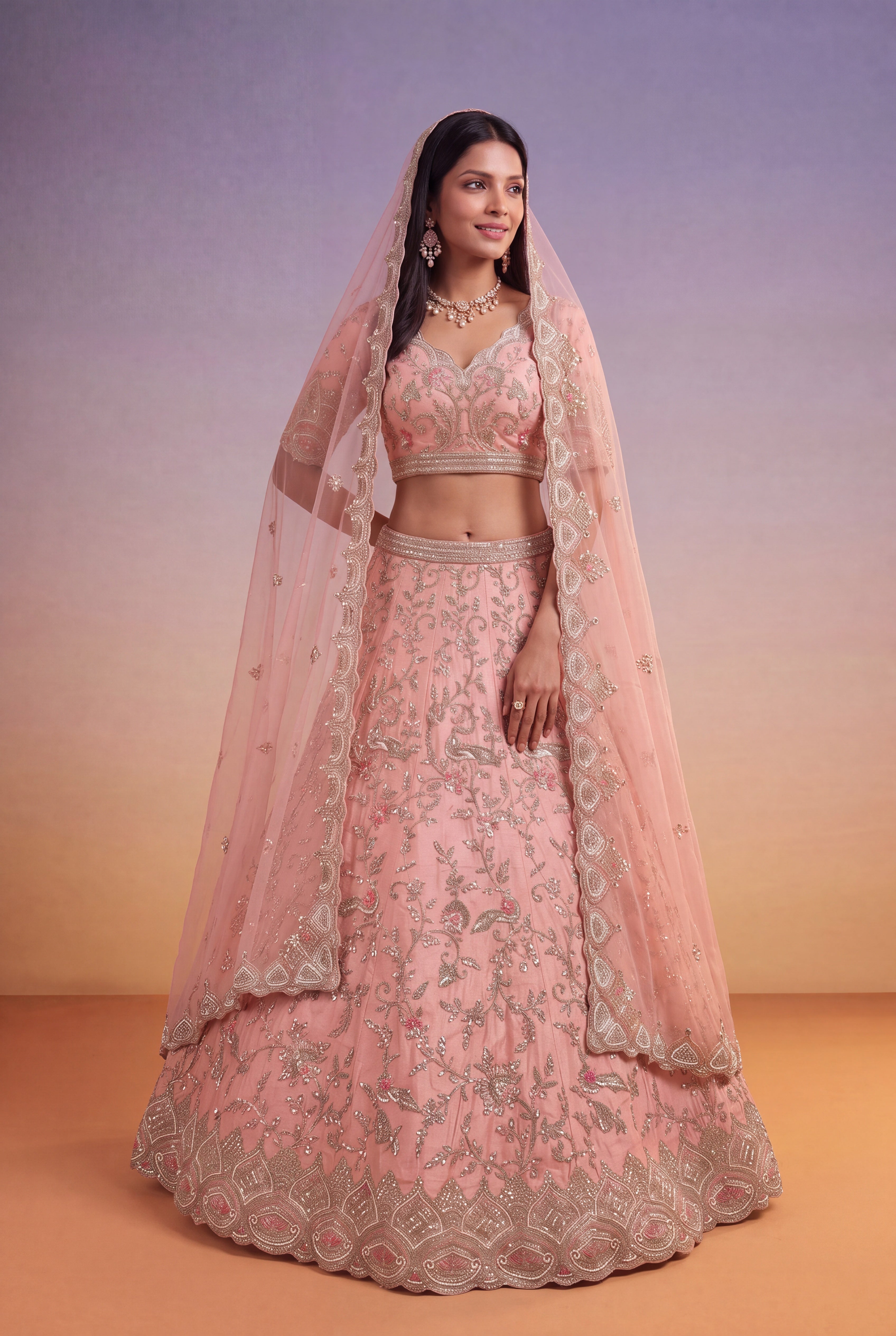 Blush Pink Raw Silk Bridal Lehenga