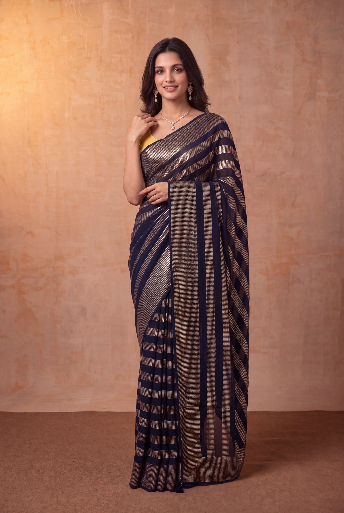Navy Blue Georgette Saree