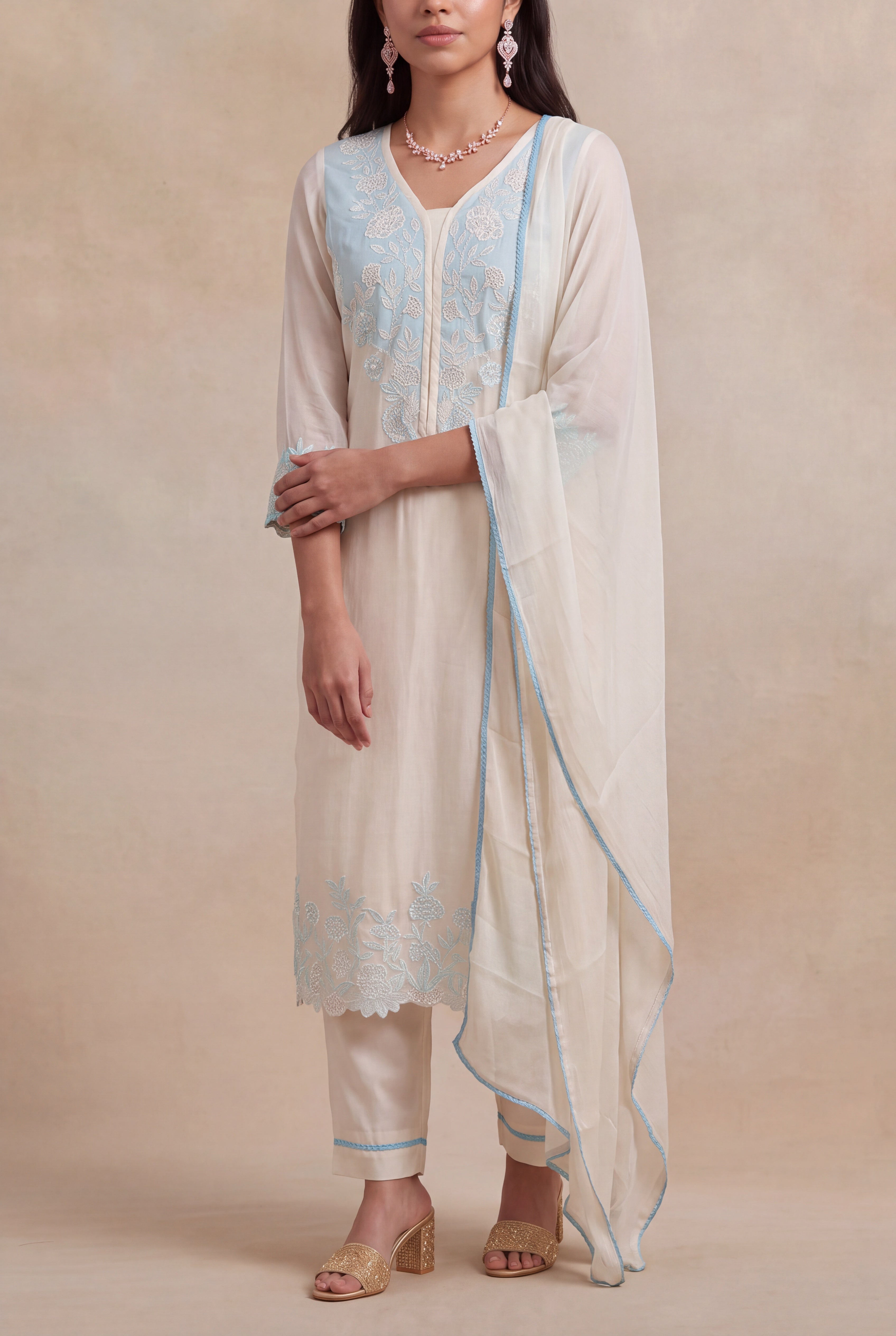 Ivory Mul Cotton Straight-Cut Salwar Set