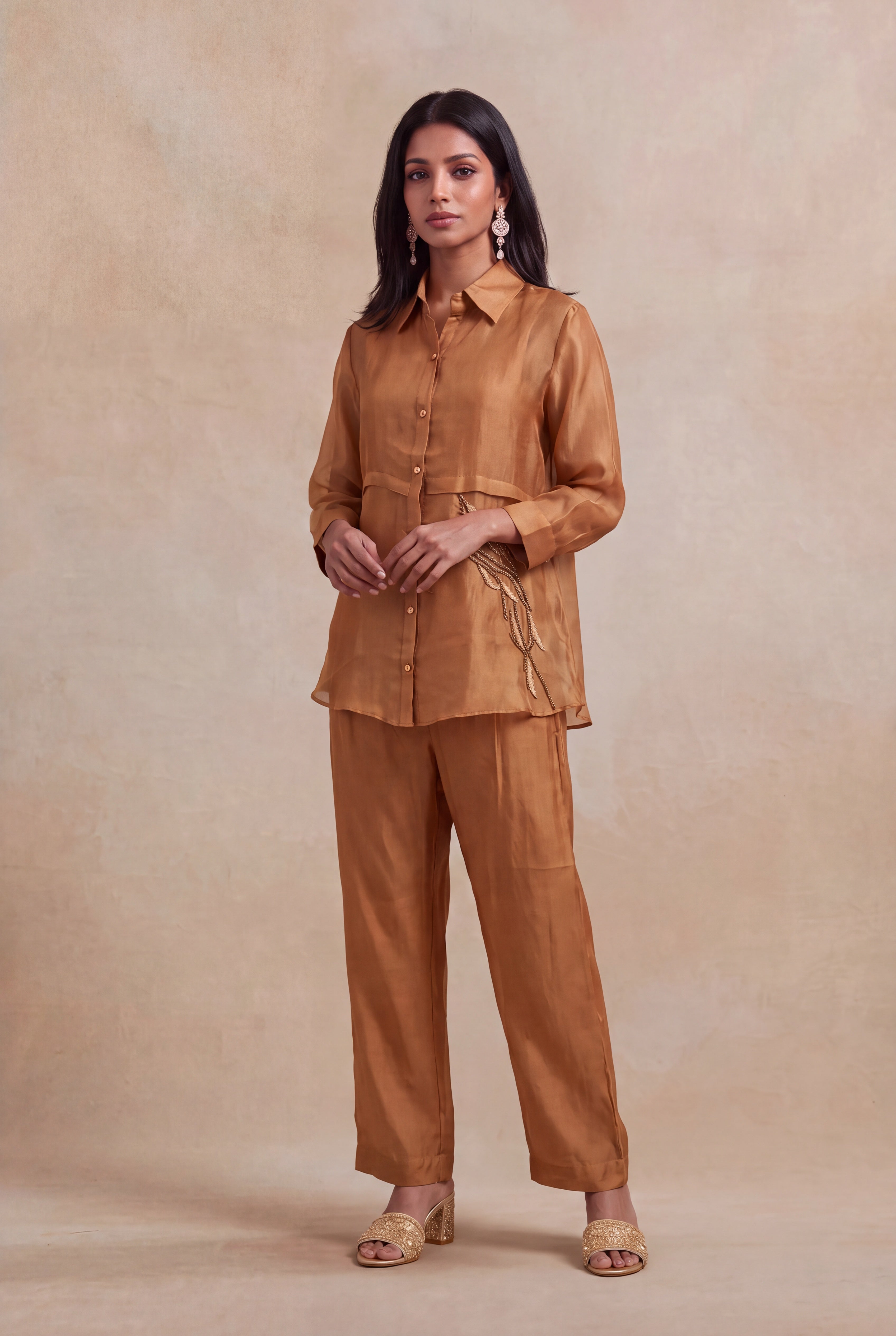 Rust Organza Katdana Co-ord Set