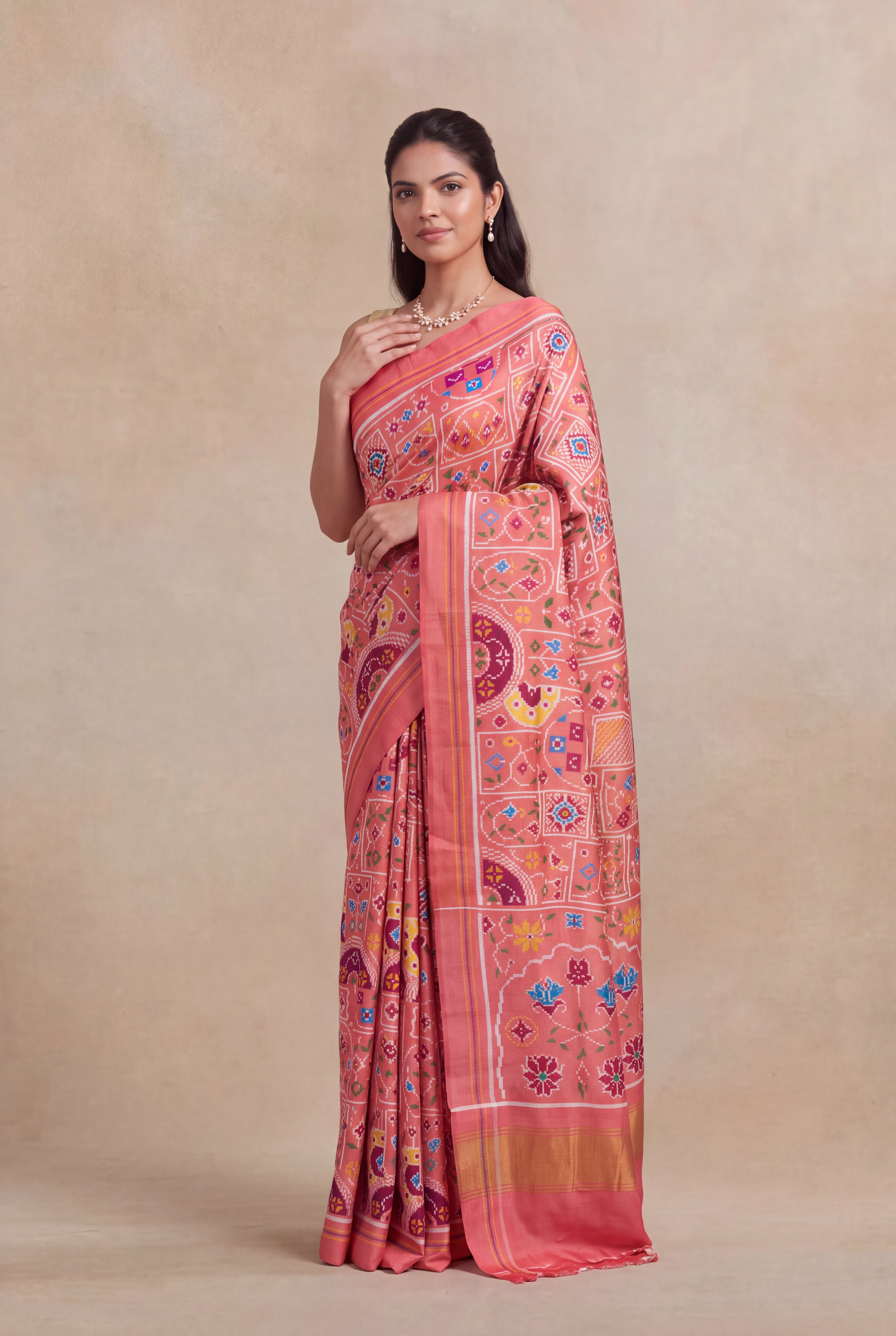Peach Pattan Patola Silk Saree
