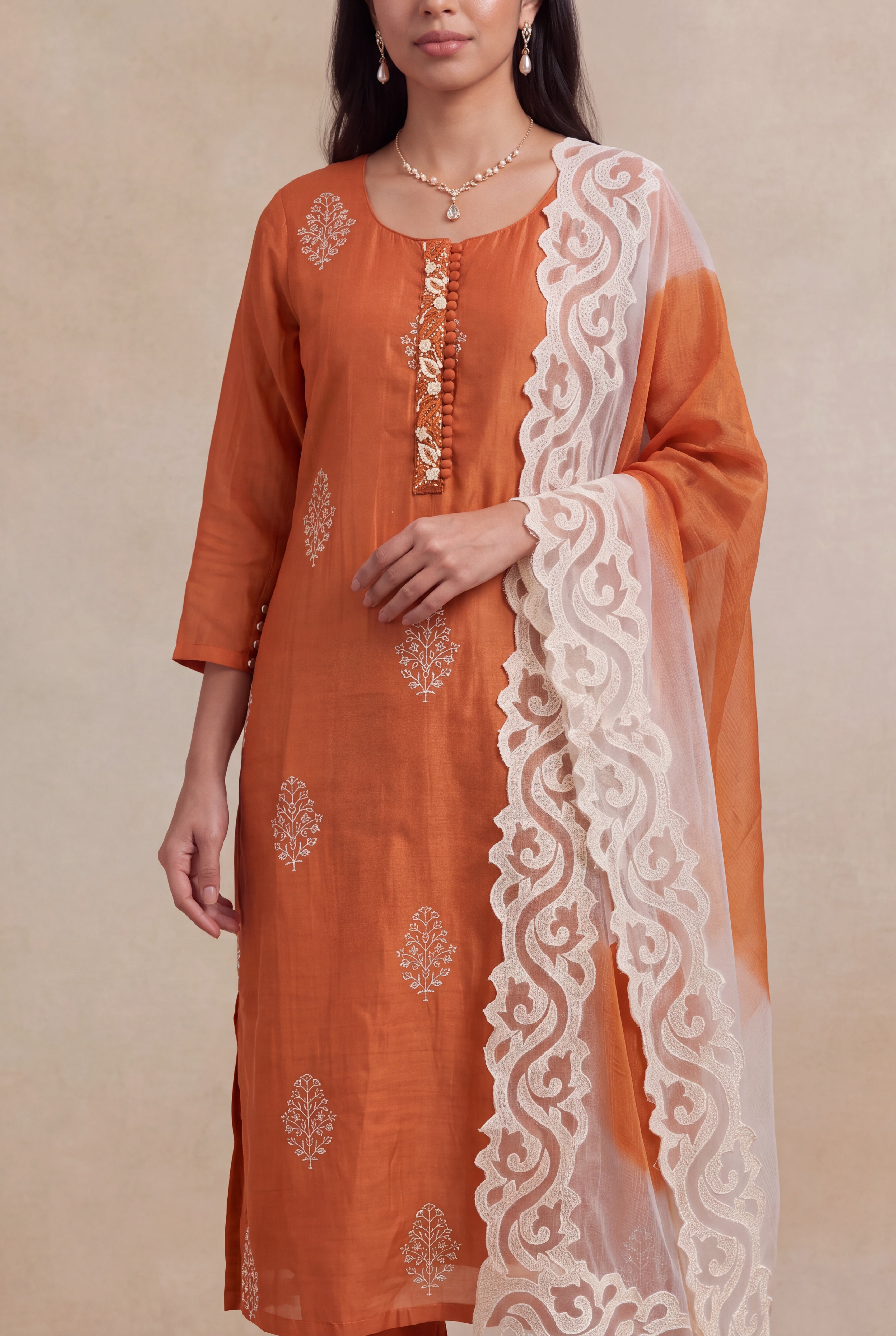 Rust Orange Mul Cotton Straight-Cut Salwar Set