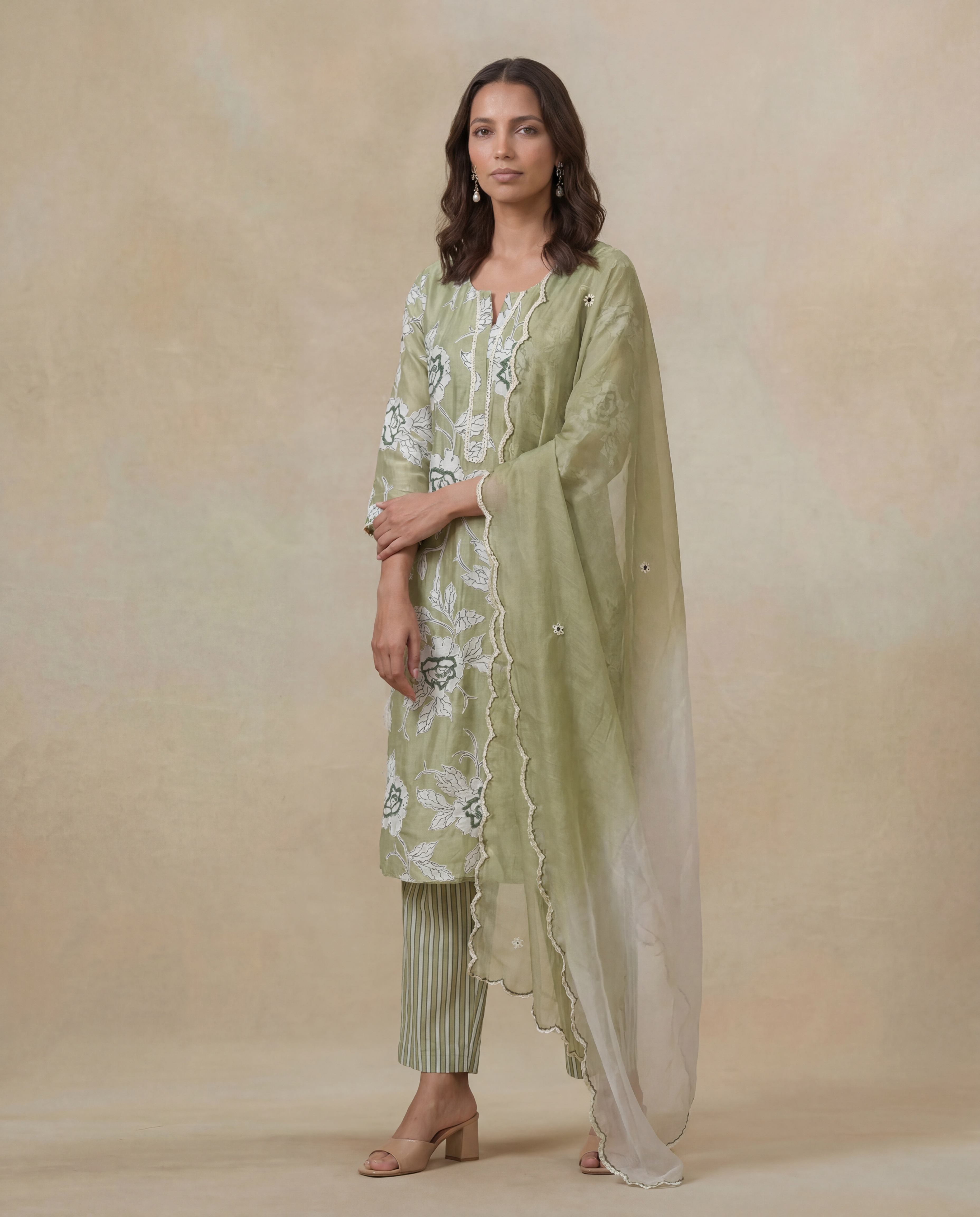 Sage Green Chanderi Cotton Salwar Set