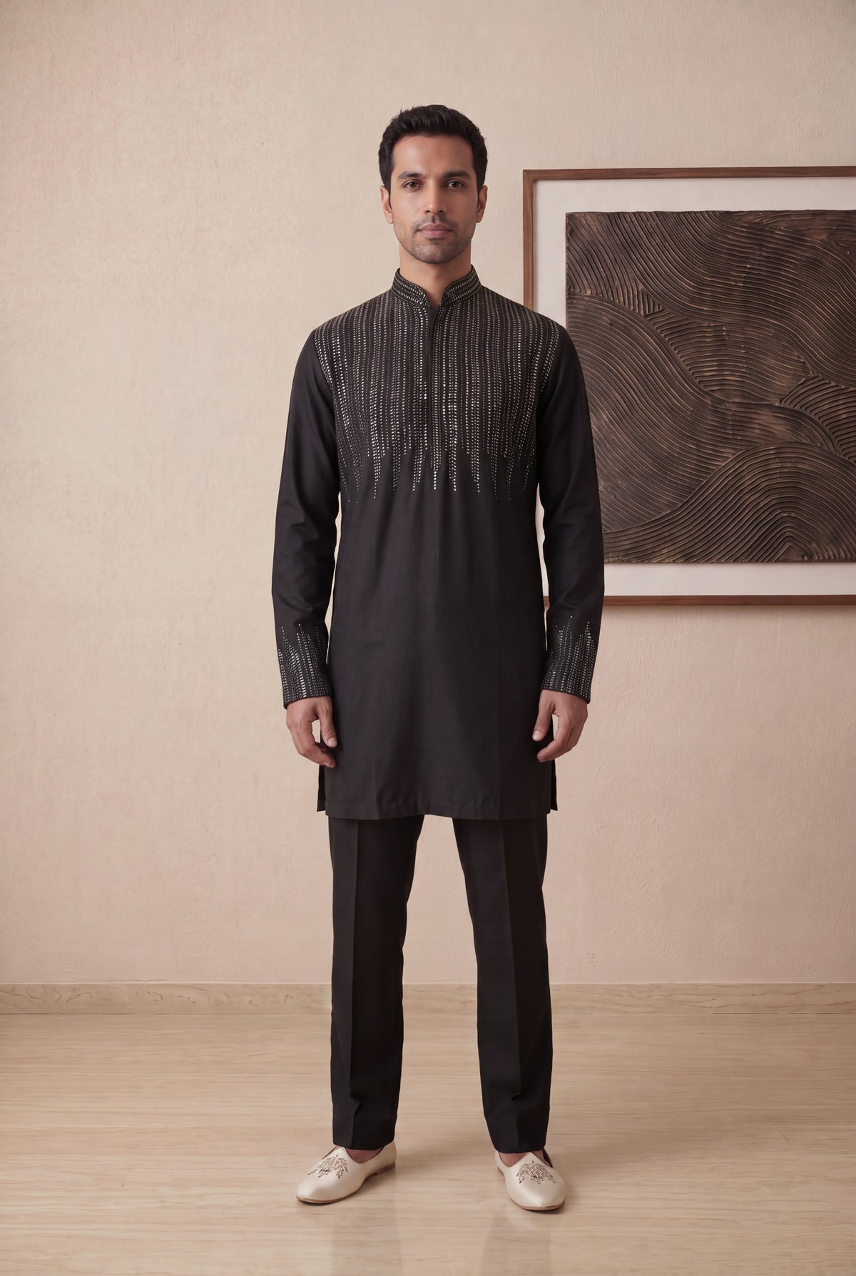 Black Nysa Silk Kurta Pant Set