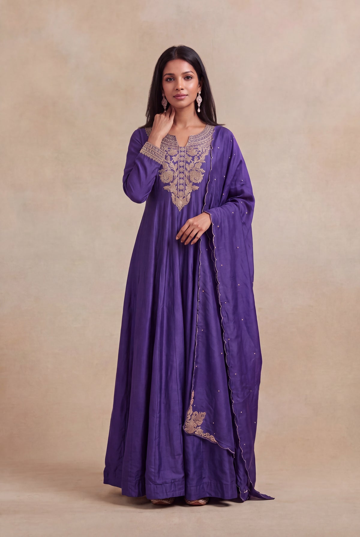 Purple Raw Silk Anarkali Set