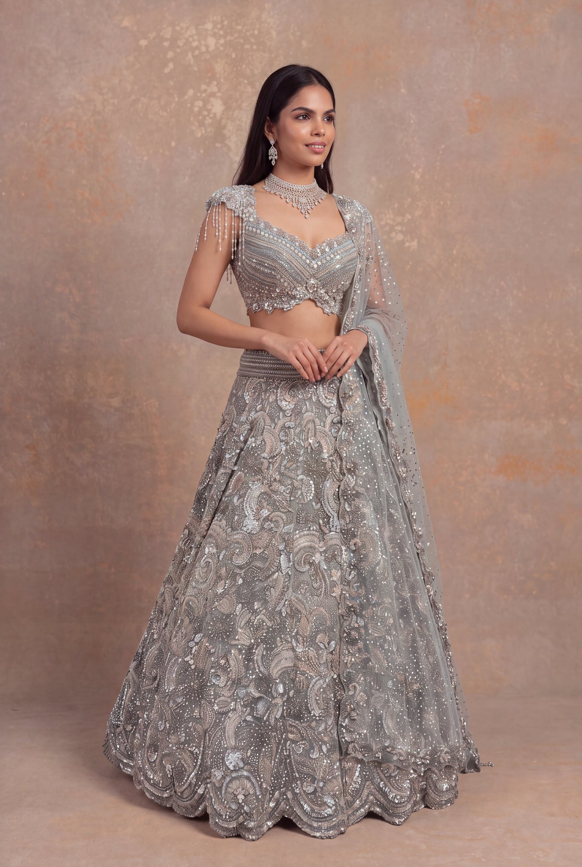 Sea Blue Net Lehenga