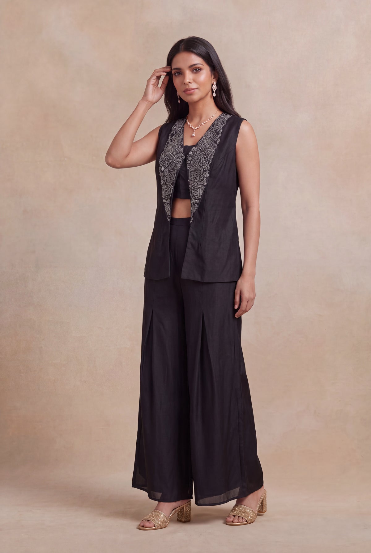 Black Silk Indo-Western Palazzo Set