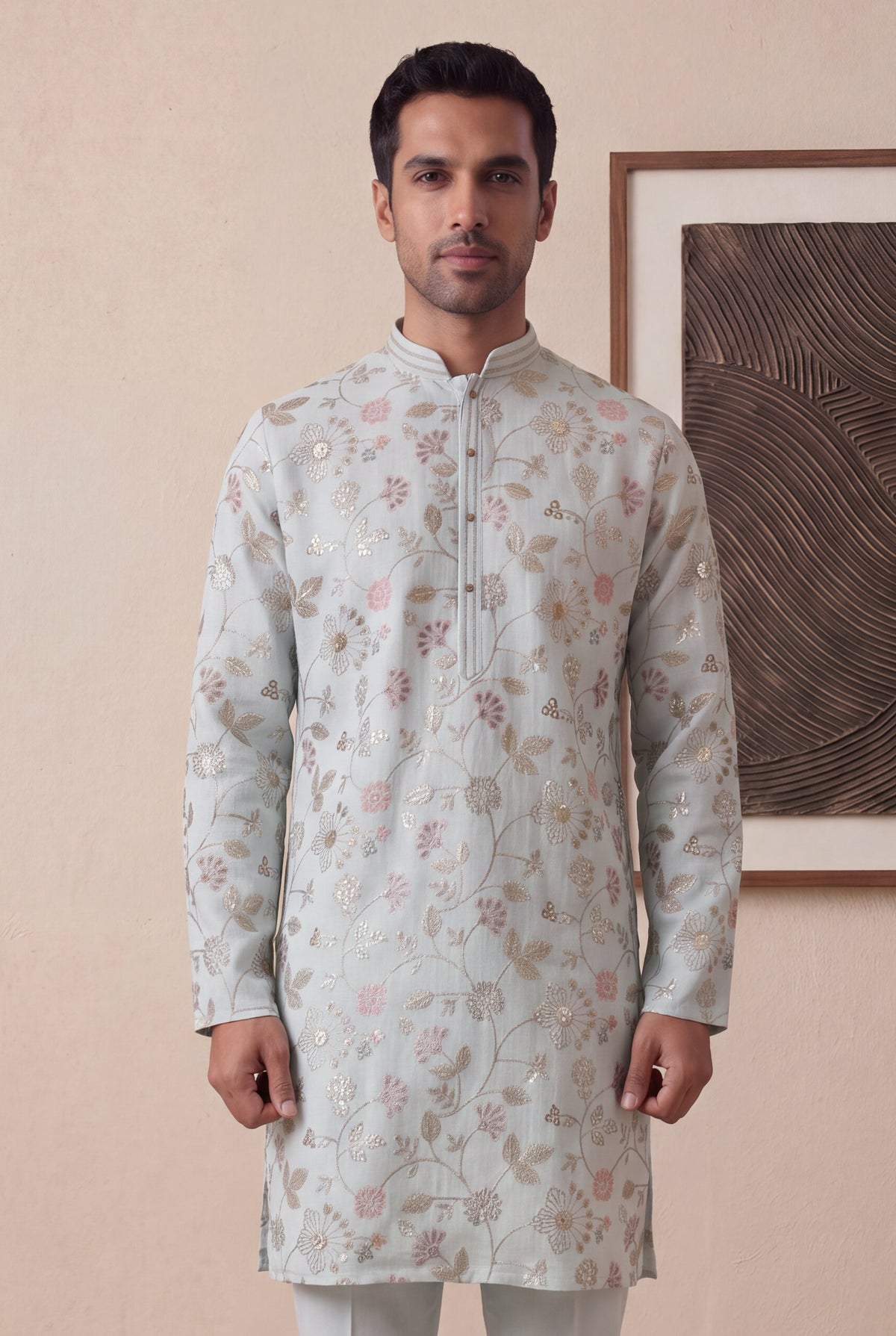 Ice Blue Linen Kurta Set