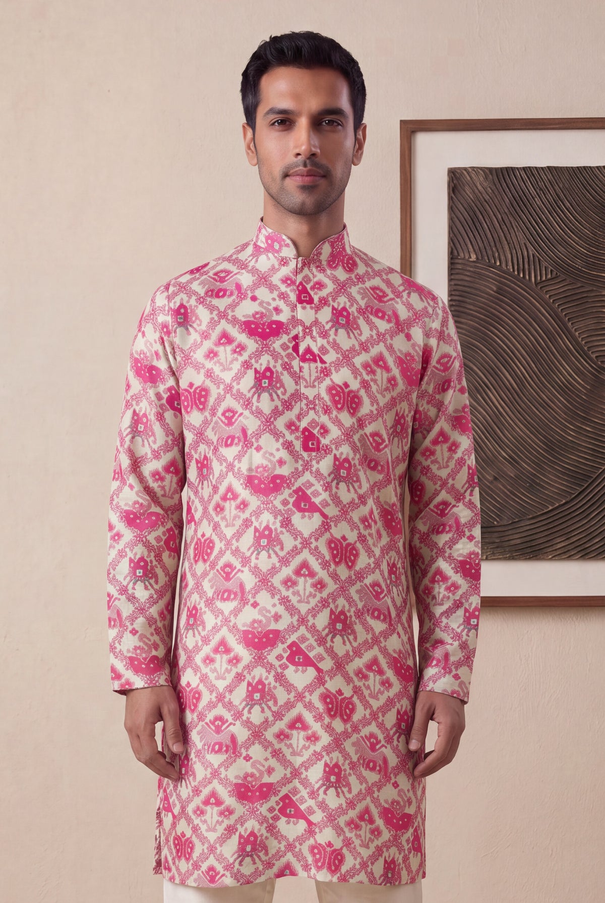 Pink Chanderi Silk Kurta Pant Set